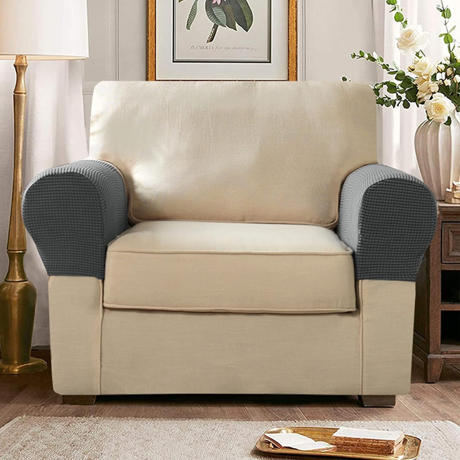 BAGASI Fundas para reposabrazos de sofá, protectores antideslizantes para reposabrazos de sofá, fundas de tela elástica para sillón reclinable,