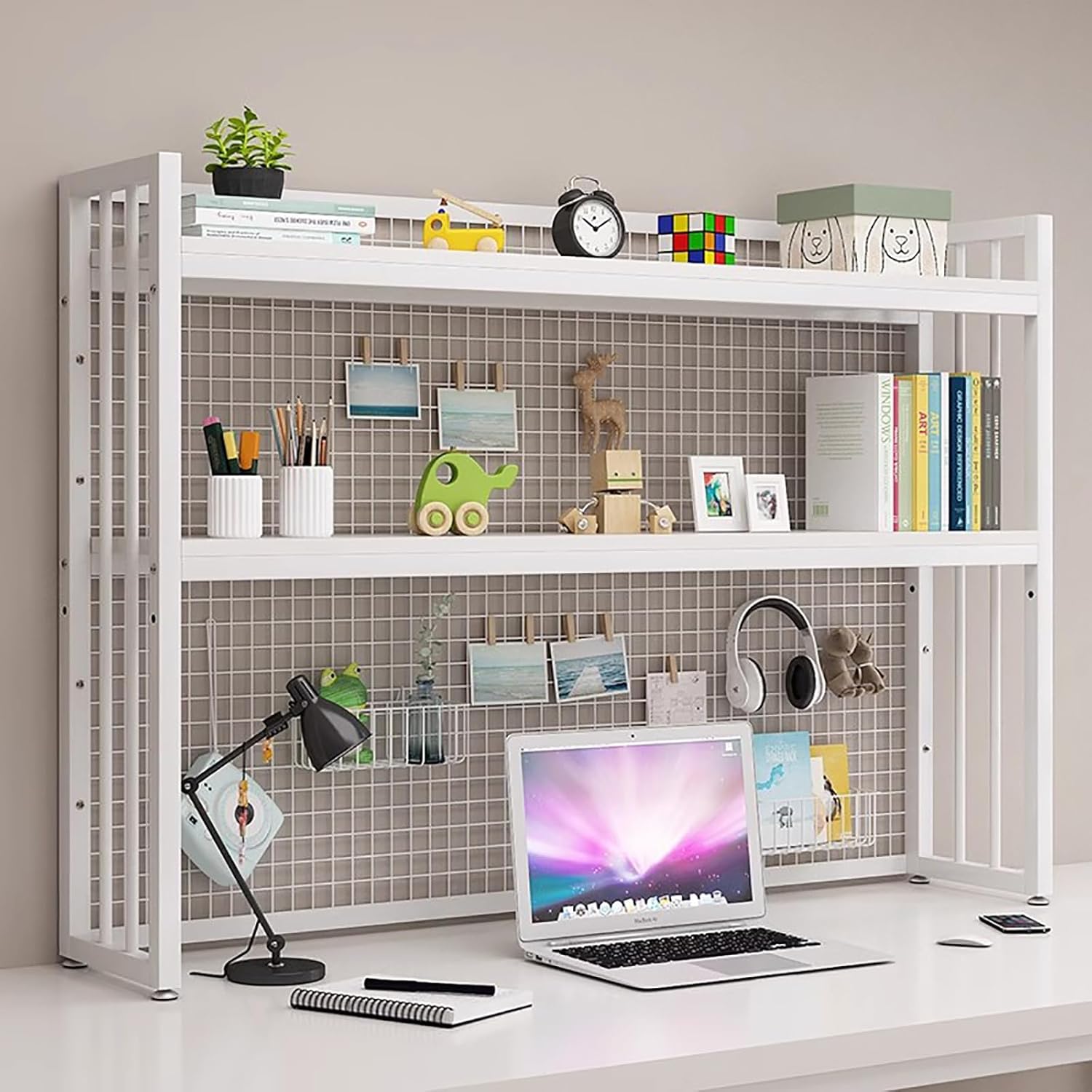 Estantería de escritorio de 2 niveles para escritorio de computadora, estantería de madera para encimera, estantería de escritorio para computadora,