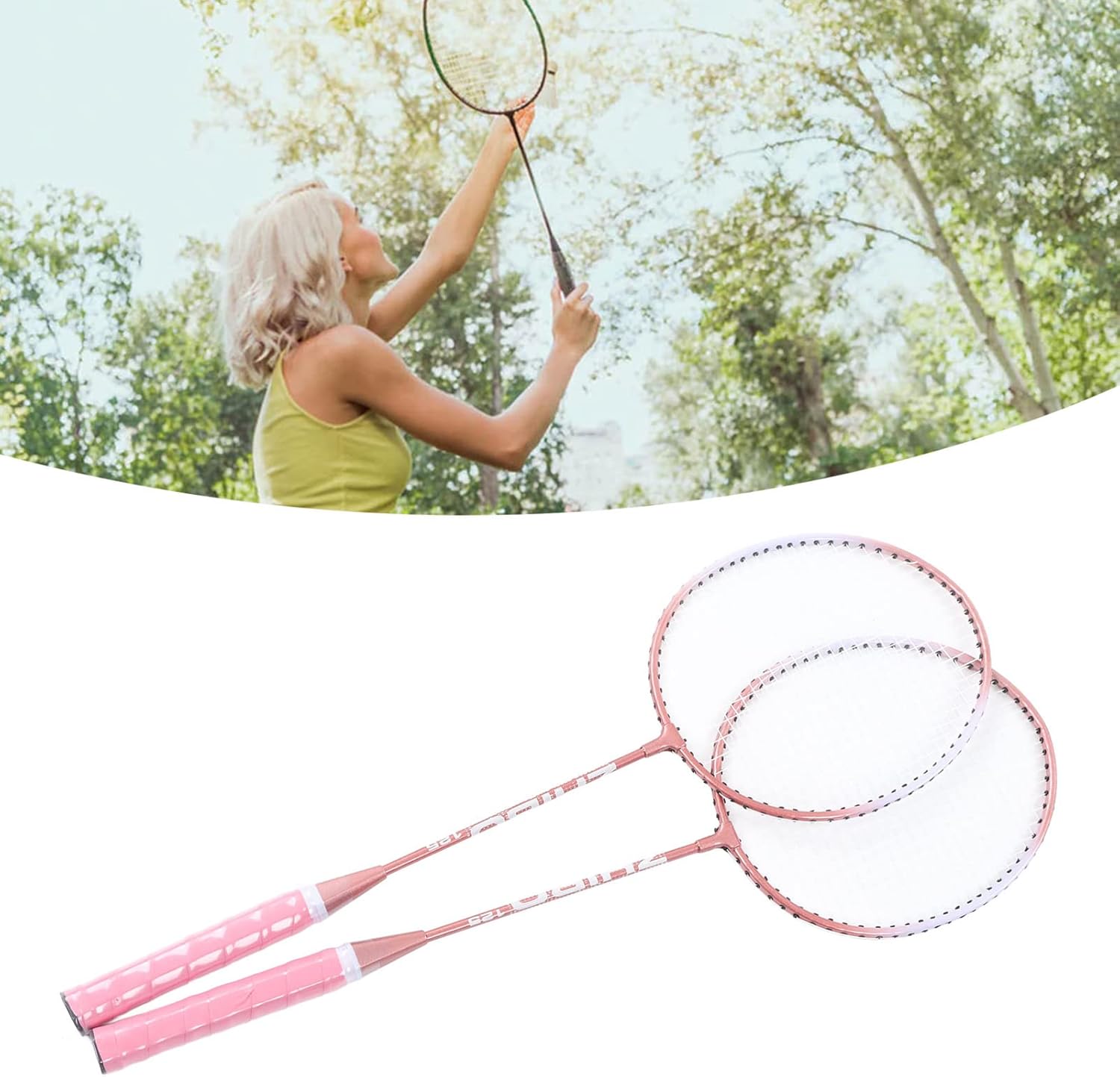 Garhelper Juego de 2 raquetas de bádminton, aleación de hierro rosa y nailon, juego de bádminton ligero separado con bolsa de almacenamiento,