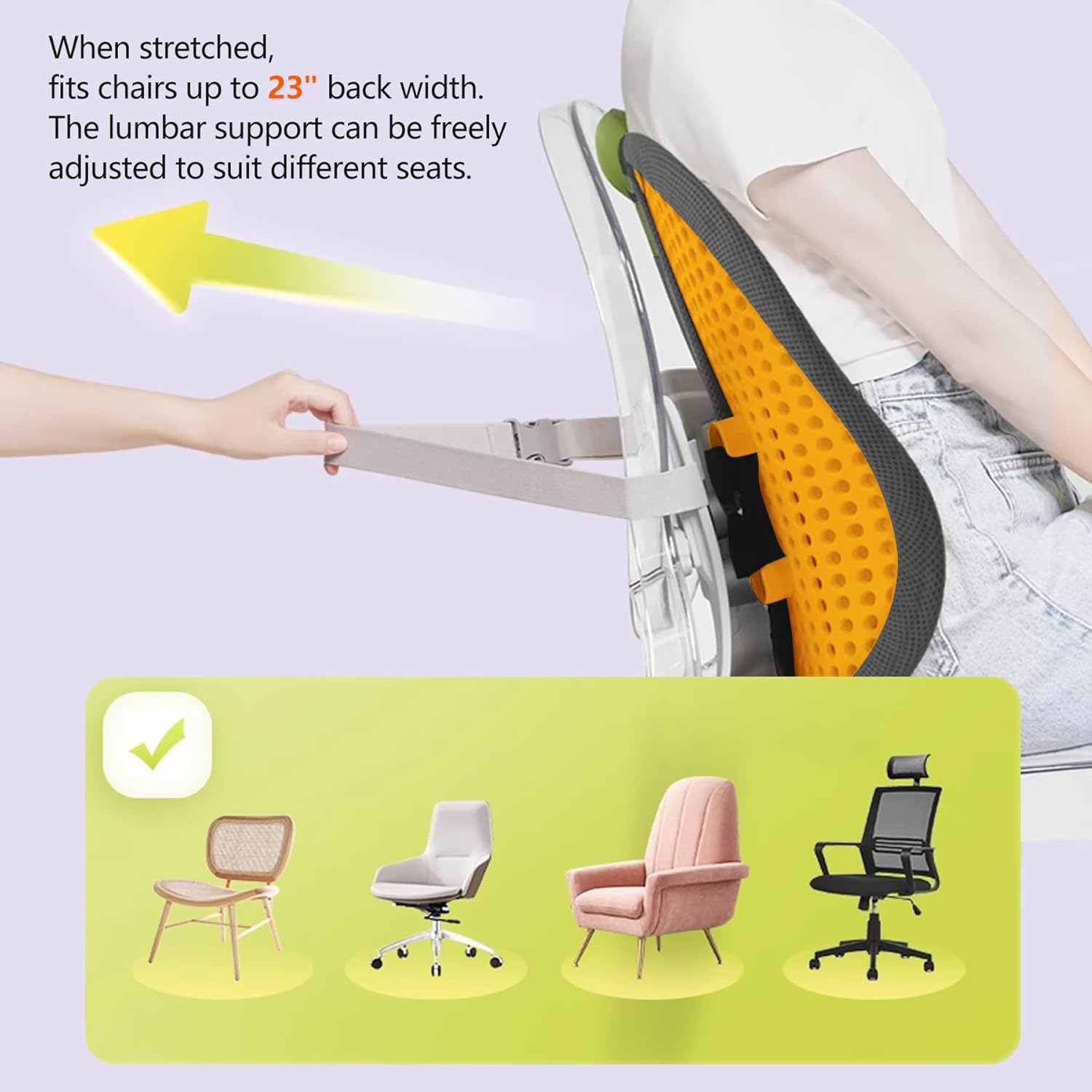 Cozyhealth Almohada de apoyo lumbar para silla de oficina y respaldo de automóvil, ergonómica ajustable de 5 niveles de altura, elástico, soporte de