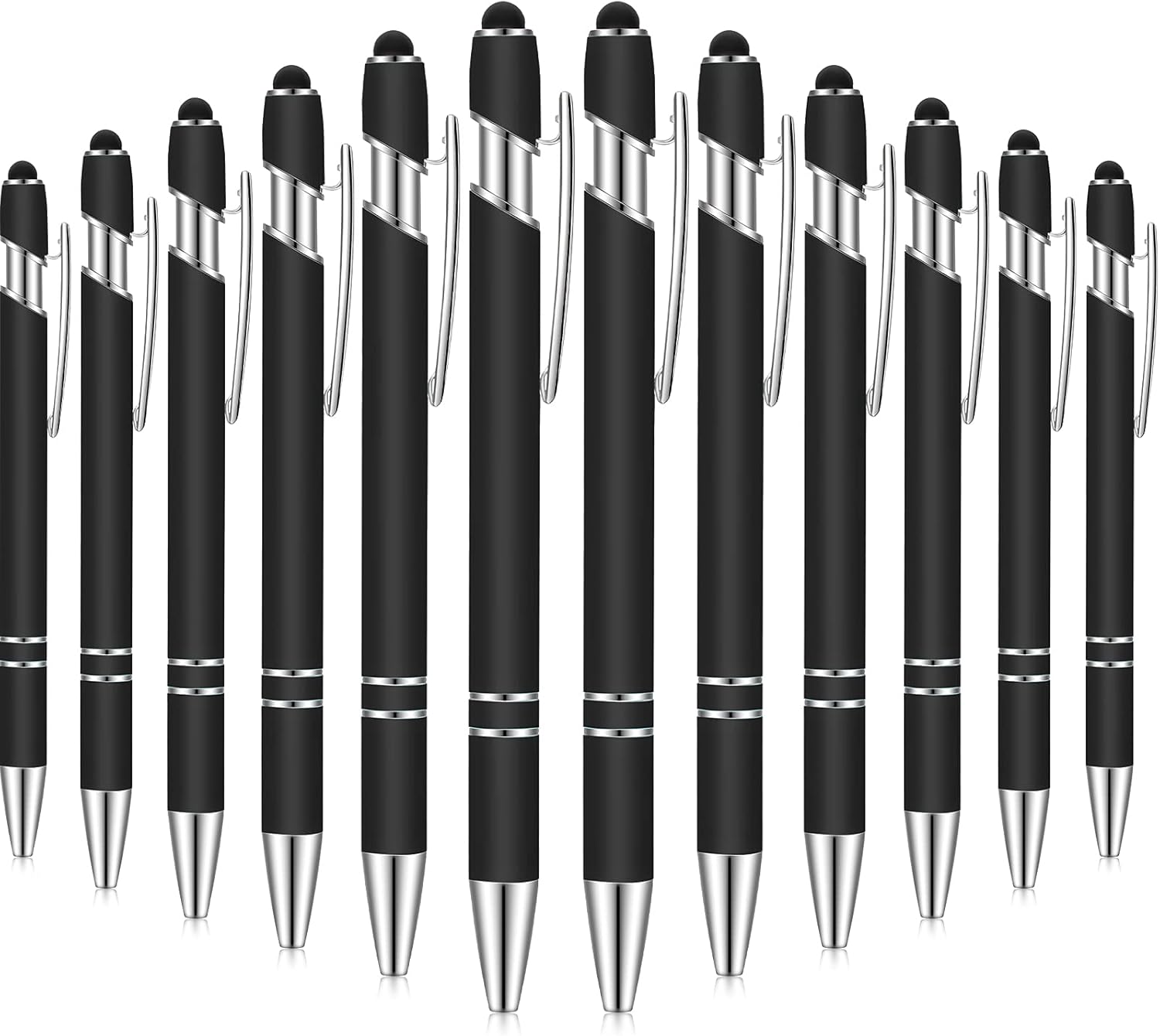 12 bolígrafos con punta de lápiz capacitivo, 0.039 in de tinta negra, bolígrafo de metal para pantallas táctiles, bolígrafo 2 en 1 (negro)