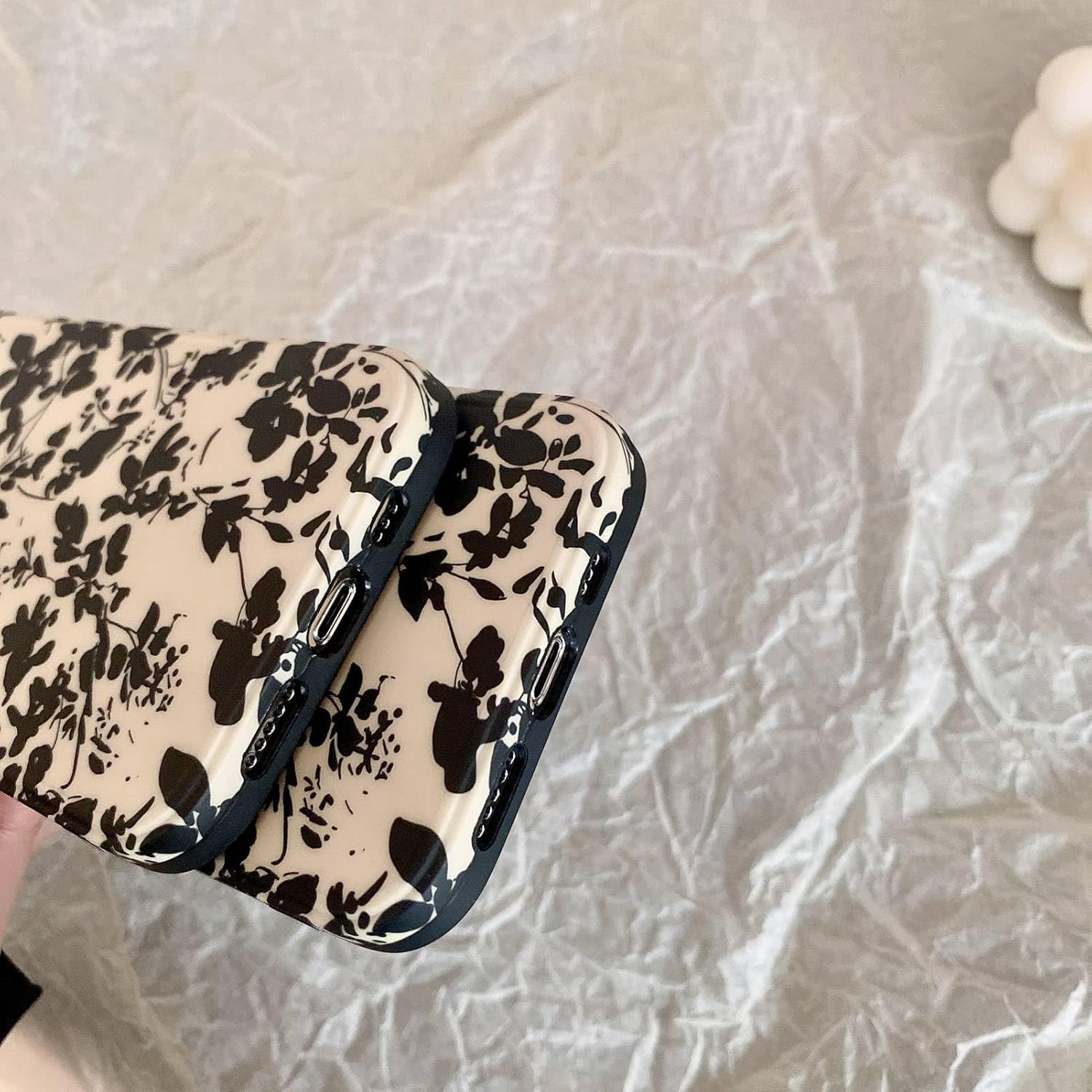 Reezaddin Funda para teléfono con diseño retro de flores negras compatible con iPhone 13 Pro, diseño moderno con bonitas flores, diseño elegante,