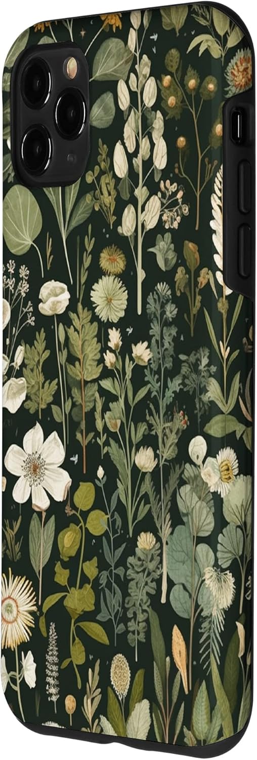 Funda para iPhone 11 Pro Max Olive Green Boho Botanical Wildflowers