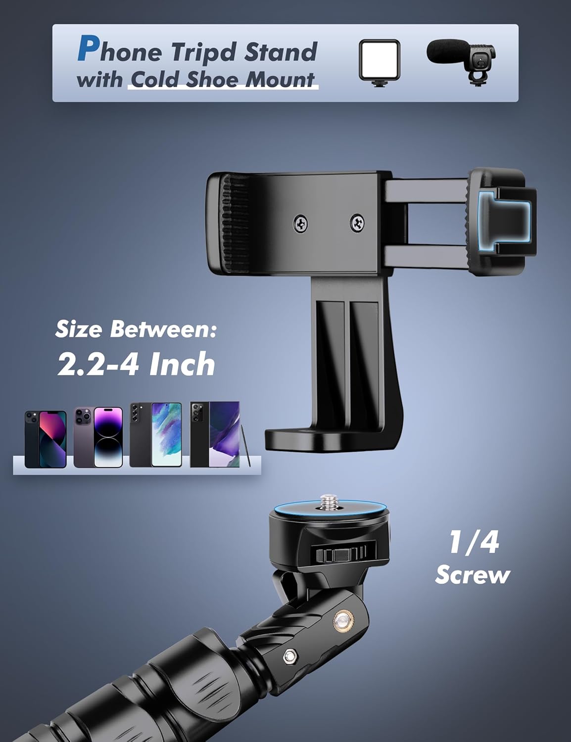 Soporte de trípode para teléfono, trípode para selfie, trípode para teléfono celular de 86.6 pulgadas de alto con cuello de cisne ajustable, trípode