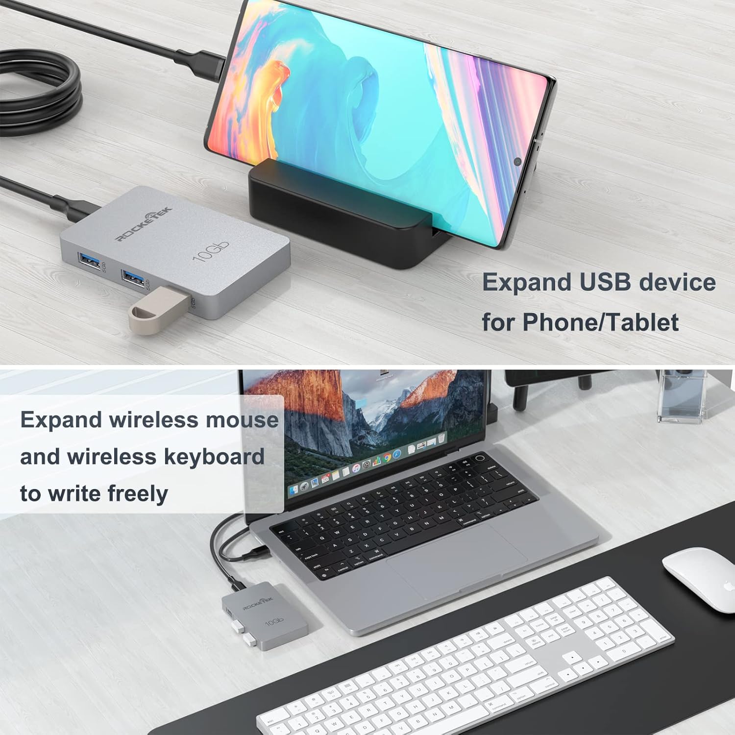 Adaptador de concentrador USB-C Gen 2 de 7 puertos 3 puertos USB-C de 10 Gbs Gen 2, 3 puertos USB 3.0 de 5 GB, Hub USB C de 100 W con datos de 5 GB,
