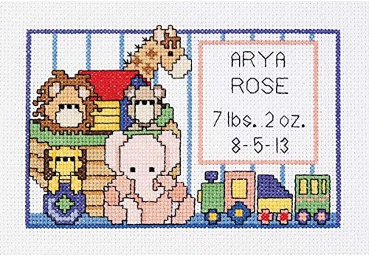 Janlynn SGP-0615 Noah’s Ark Birth Sampler – Kit de punto de cruz de 6 x 4 pulgadas, mini, multicolor