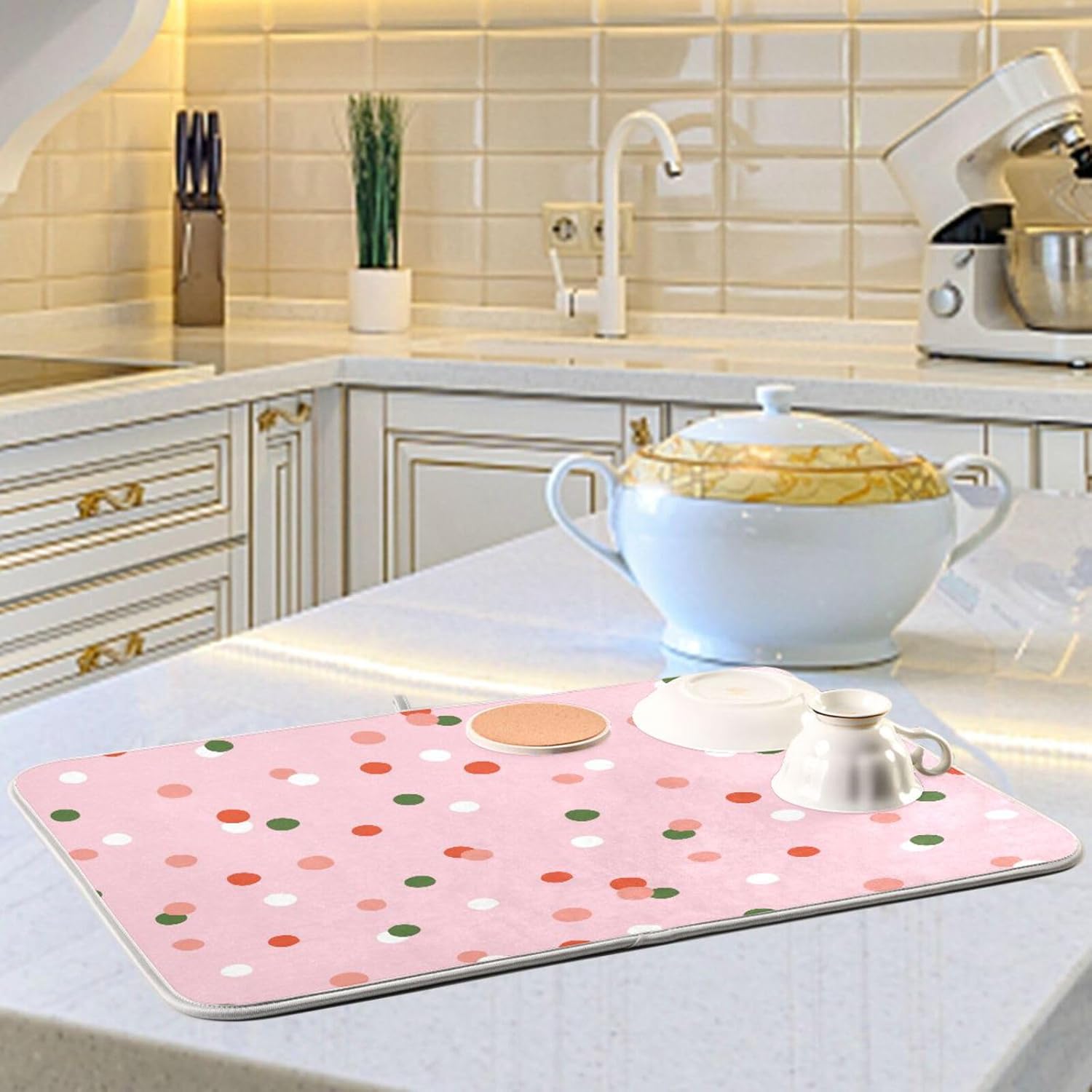 Confetti Dish Drying Mat Washnable Absorbent Dish Drain Mat For Kitchen Counter Kitchen Countertop Mat Tapete Para Cocina 16” x 18”