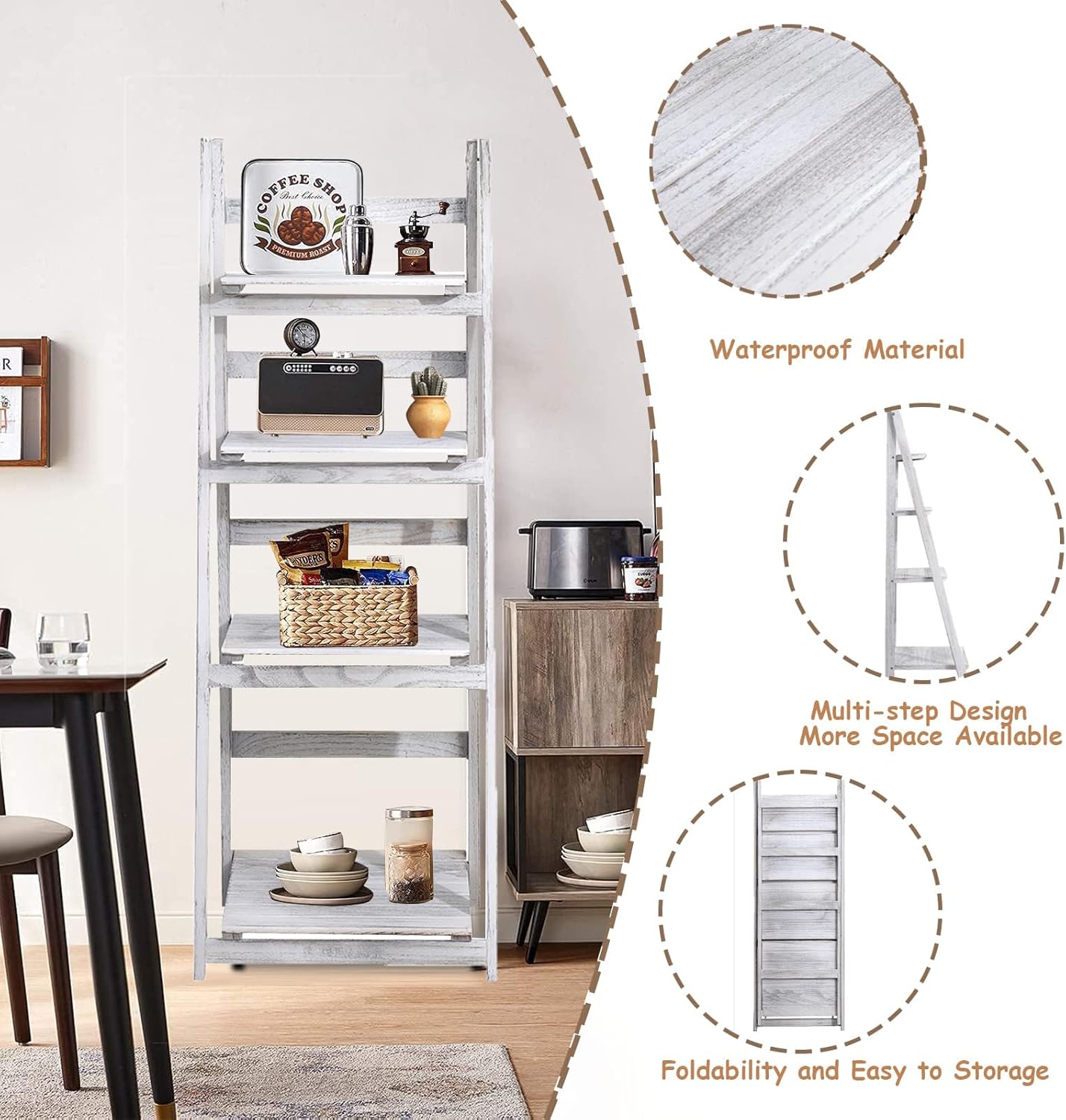 ECOMEX Estantería plegable de 4 niveles para el hogar, dormitorio, oficina, pintura blanca