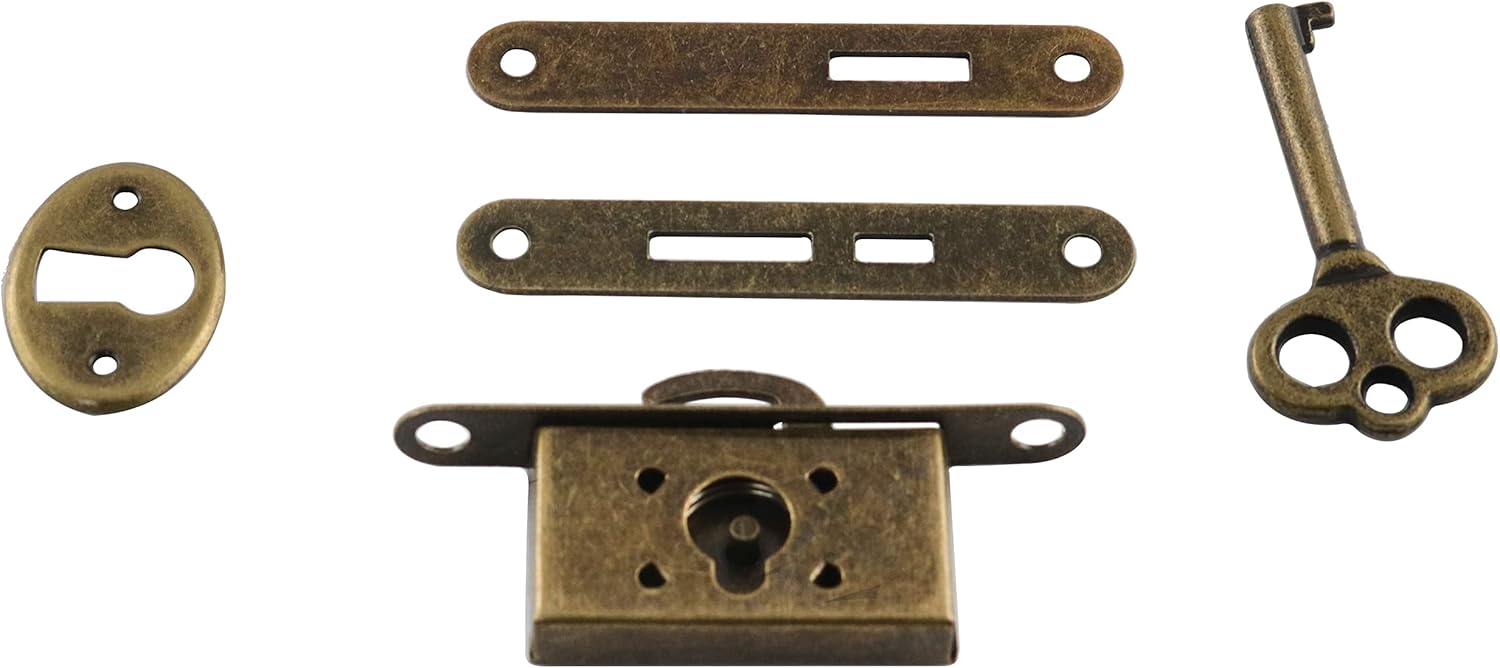 Cerradura de mortaja completa, 1 juego de mini cerraduras de bronce con llave de esqueleto, cerraduras pequeñas antiguas para caja de joyería, caja