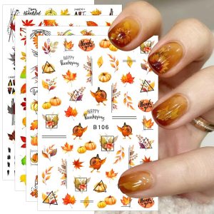 JMEOWIO 12 hojas de calcomanías de arte de uñas de otoño y otoño, pegatinas autoadhesivas para uñas, calabaza, hoja de arce, Acción de Gracias, JMEOWIO 12 hojas de calcomanías de arte de uñas de otoño y otoño, pegatinas autoadhesivas para uñas, calabaza, hoja de arce, Acción de Gracias,