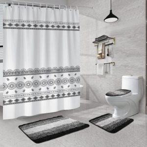 MDEAIEBI Juego de 4 cortinas de ducha de baño, juegos de baño con cortina de ducha y alfombras, cubierta de tapa de inodoro y tapete de baño, MDEAIEBI Juego de 4 cortinas de ducha de baño, juegos de baño con cortina de ducha y alfombras, cubierta de tapa de inodoro y tapete de baño,