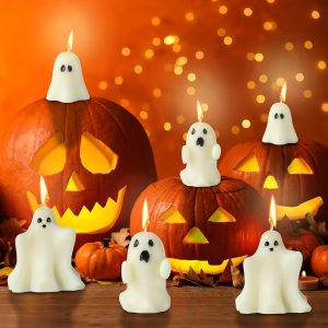 6 velas fantasmas de Halloween, lindas velas de decoración de Halloween en forma de fantasma, velas espeluznantes para el hogar, Halloween, fiesta, 6 velas fantasmas de Halloween, lindas velas de decoración de Halloween en forma de fantasma, velas espeluznantes para el hogar, Halloween, fiesta,