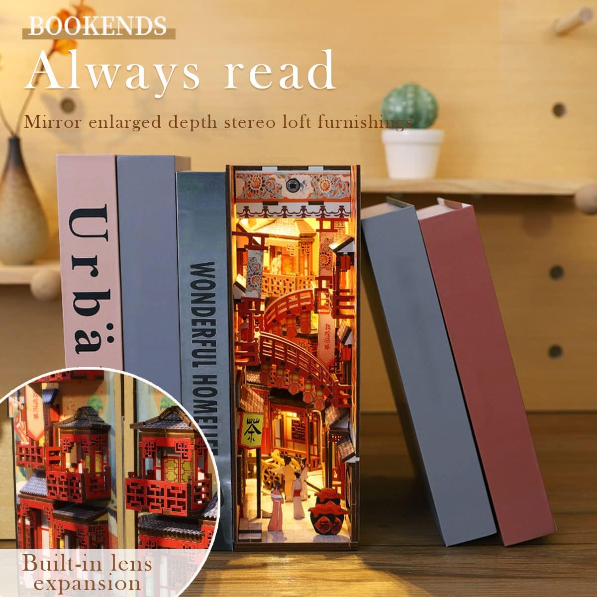 Kit de bricolaje en miniatura para rincón de libros, rompecabezas de madera 3D, decoración con sensor de luz, kit de modelo de casa de muñecas,