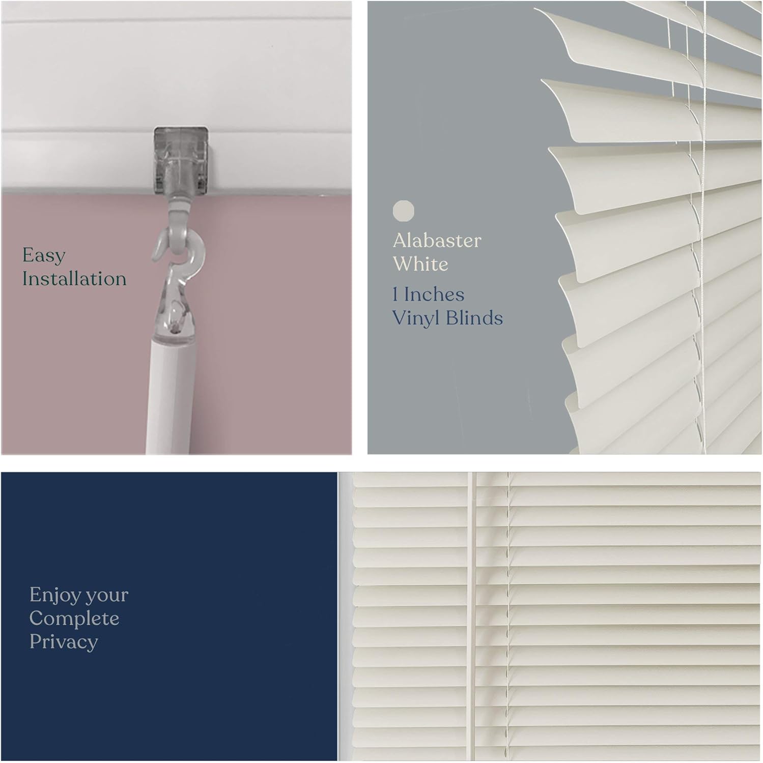 MOOD Mini persianas  Persianas de 34 pulgadas para ventanas  Tratamiento de ventana de vinilo inalámbrico de 1 pulgada  Blanco alabastro  34 x 60