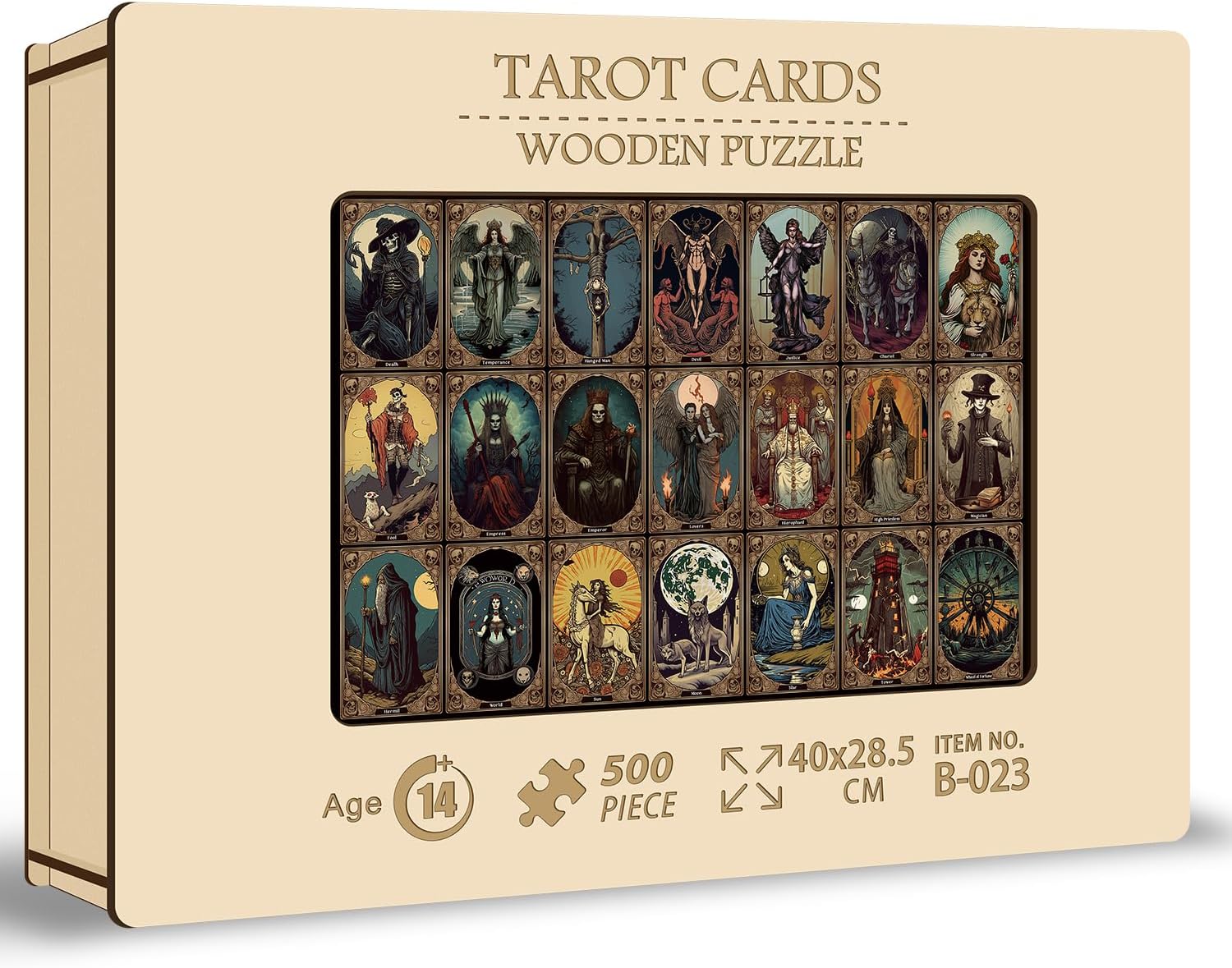 PICKFORU Rompecabezas de madera de terror para adultos, cartas de tarot aterradoras, rompecabezas de 500 piezas con forma única, rompecabezas de