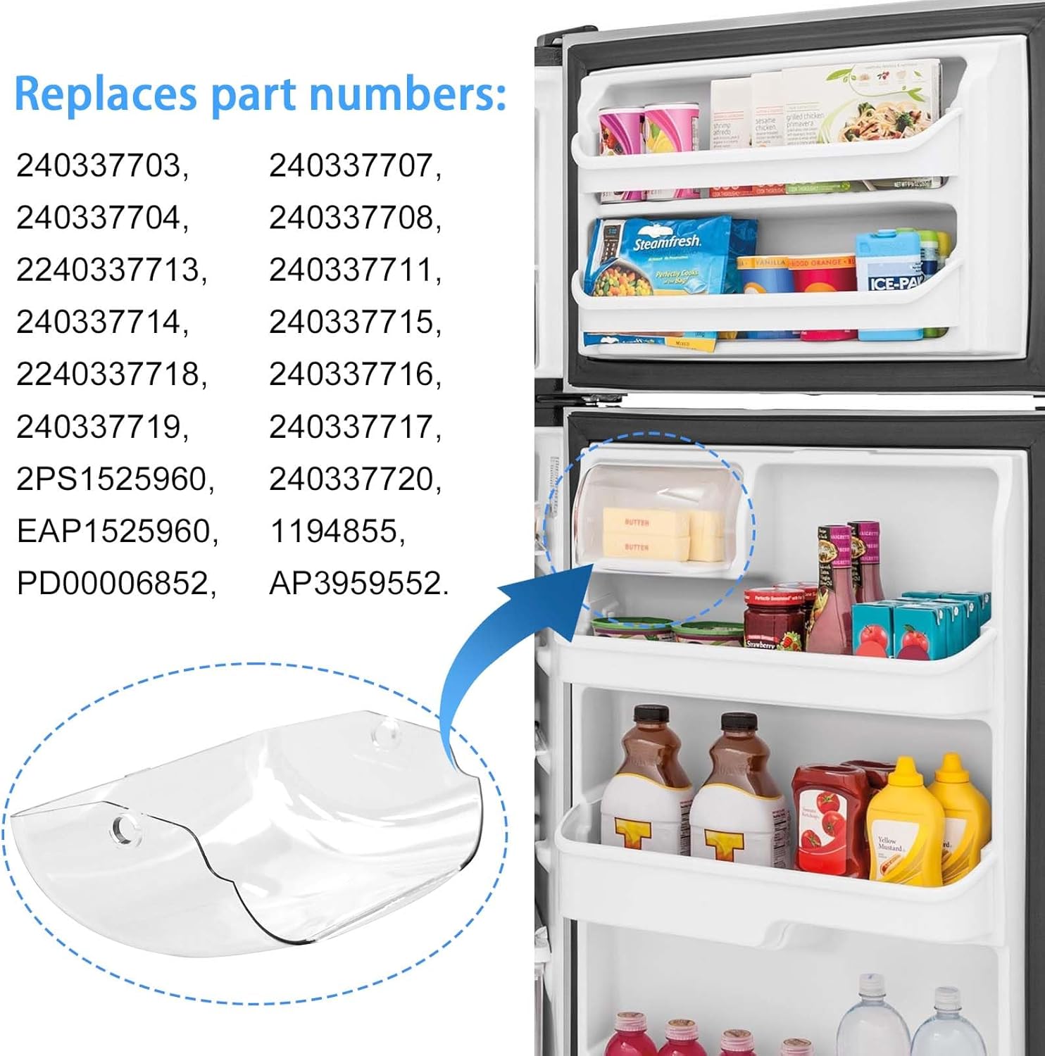 240337712 Puerta de lechería para refrigerador AP3959552 compatible con Electrolux Frigidaire Refrigerador Cubierta de contenedor de lácteos..