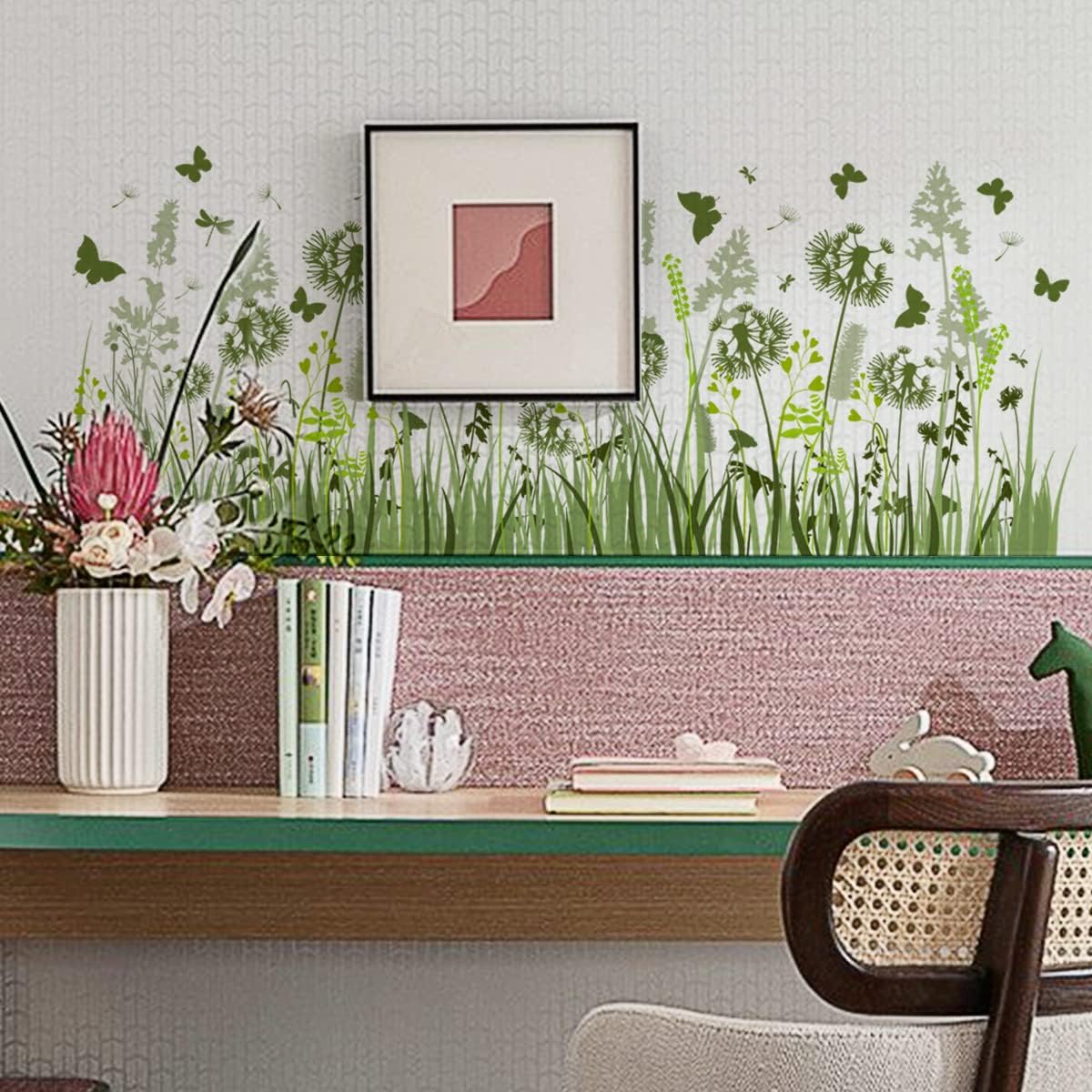 fanquare Dandelion Wall Decals Green Plants with Butterflies Wall Stickers Home Office Wall Decor for Bedroom Living Room Decor