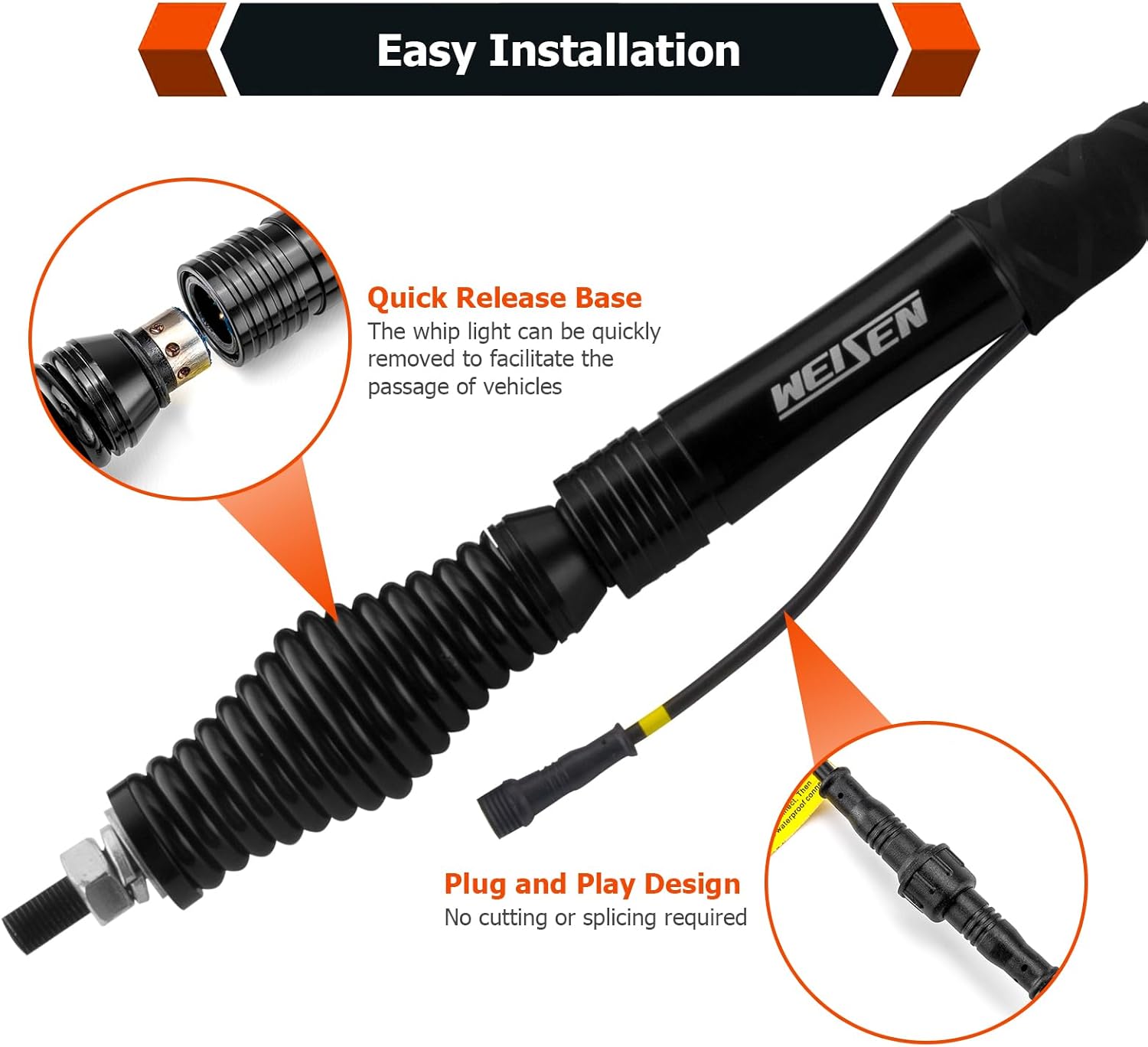 WeiSen 2 luces LED RGB de 4 pies con aplicación Bluetooth, base de resorte de 360 en espiral RGB persecución todoterreno antena iluminada látigos