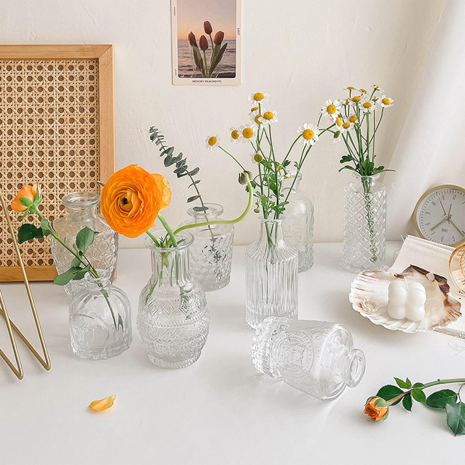 Juego de 10 jarrones de cristal, pequeños jarrones para flores, jarrones transparentes a granel, jarrones de flores para centros de mesa, mini