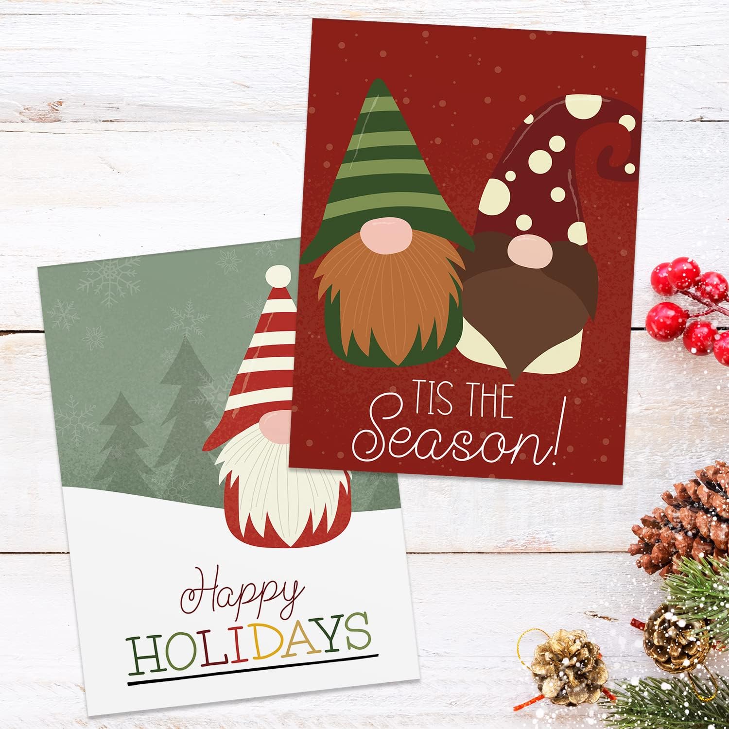 Adorable paquete de tarjetas navideñas de gnomo, 24 tarjetas de notas de Navidad extravagantes con sobres blancos, 6 diseños ilustrados de gnomos