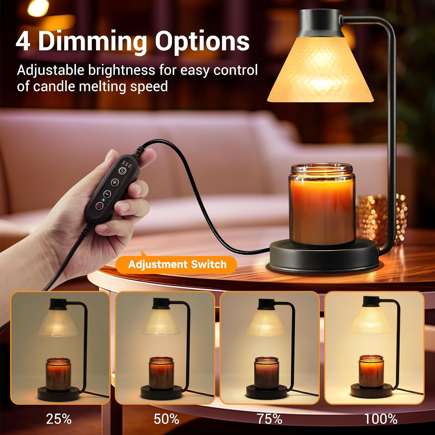 Atapeas Lámpara calentadora de velas, calentador eléctrico de lámpara de vela con regulable y temporizador para velas perfumadas en frascos, luz