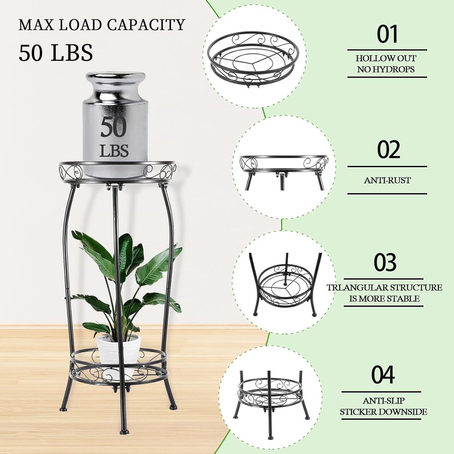 Soporte para plantas para interiores y exteriores, 2 niveles de 27 pulgadas de alto, soporte de metal para maceta, soporte resistente para plantas,