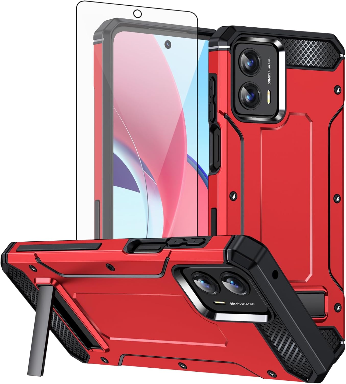 Asuwish Funda de teléfono para Motorola Moto G 5G 2023 con protector de pantalla de vidrio templado y soporte delgado y resistente de grado militar