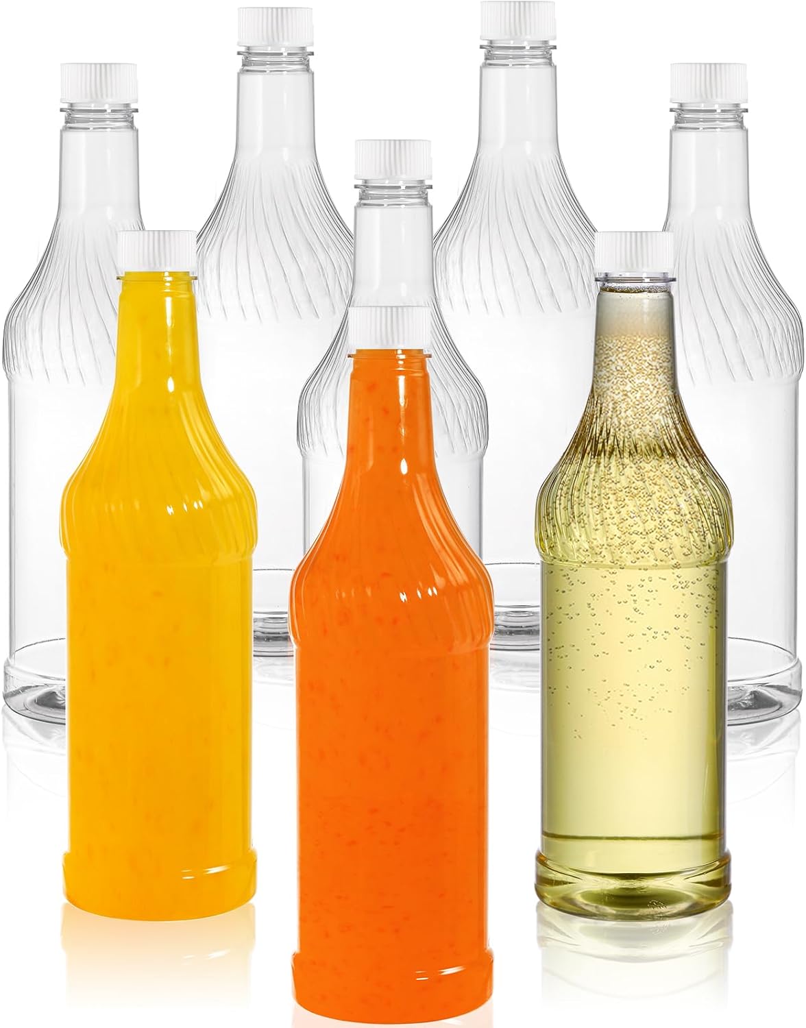 Paquete de 8 botellas de refresco de plástico de 33 onzas con tapas, contenedor de jugo de PET transparente vacío reutilizable de 1 litro, botellas