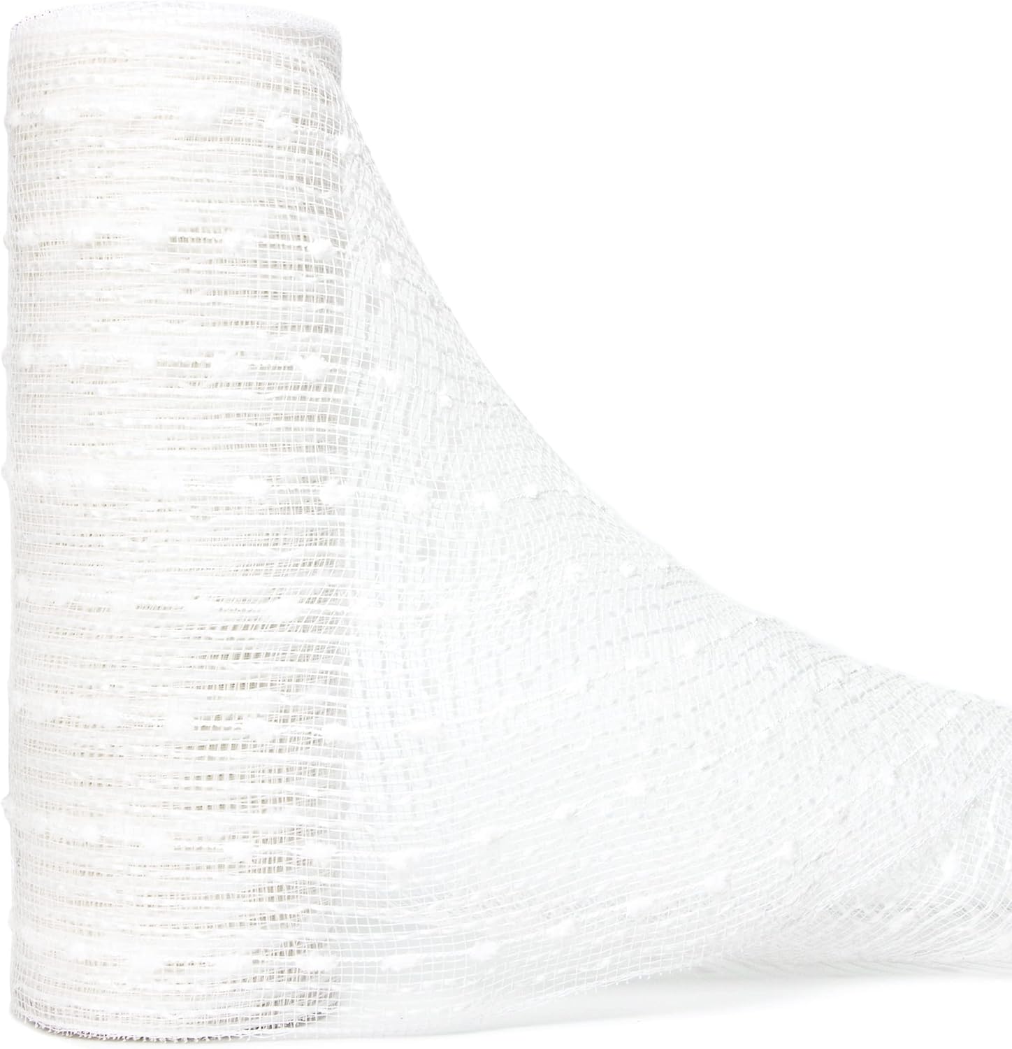 Ribbli Cinta de malla metálica blanca Snowball, 10 pulgadas x 30 pies (10 yardas), color blanco con bola de nieve de algodón, cinta de Navidad para