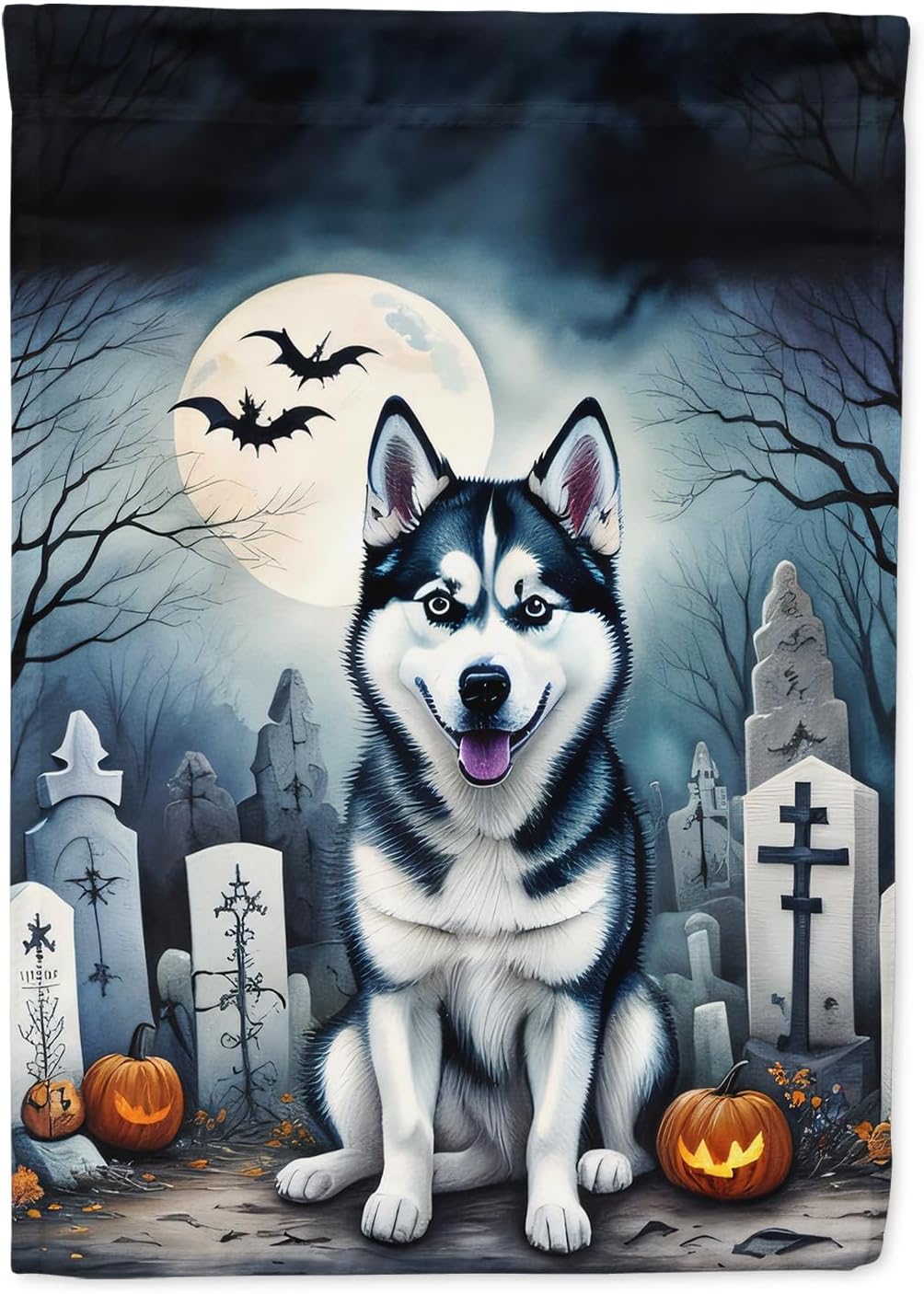 Caroline’s Treasures DAC2055CHF Siberian Husky Spooky Halloween House Flag Large Porch Sleeve Pole Decorative Outside Yard Banner Artwork Wall