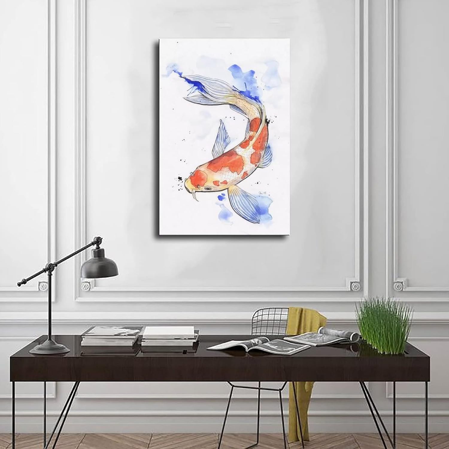Póster de acuarela de pez Koi, 1 póster vintage de lienzo para pared, arte de pared, pintura impresa para sala de estar, dormitorio, sin marco, 24 x