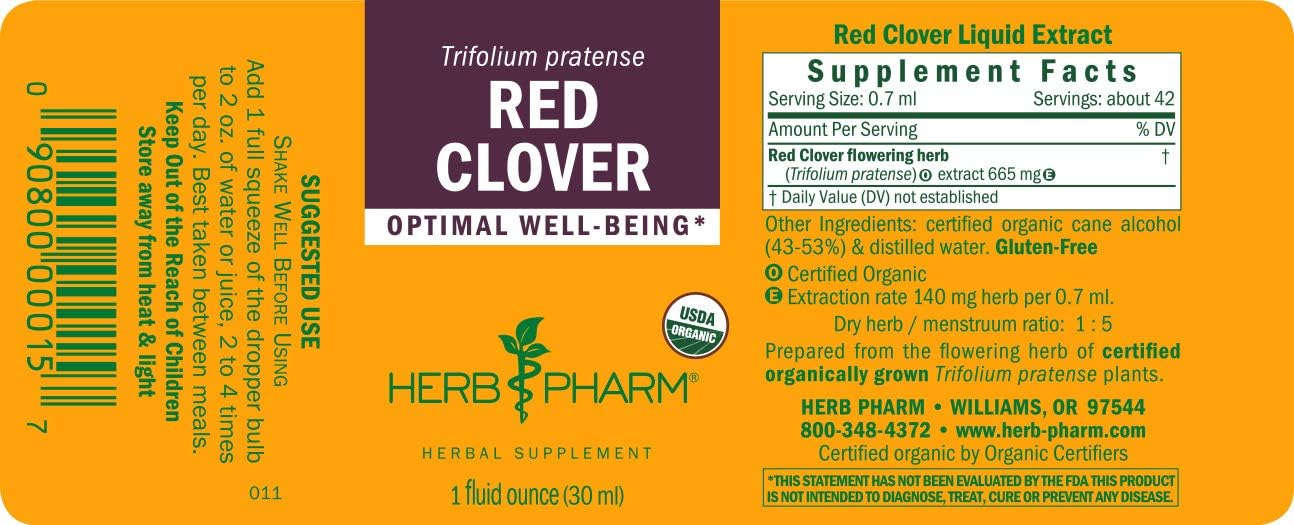 Herb Pharm Extracto líquido de trébol rojo orgánico certificado, 1 onza líquida
