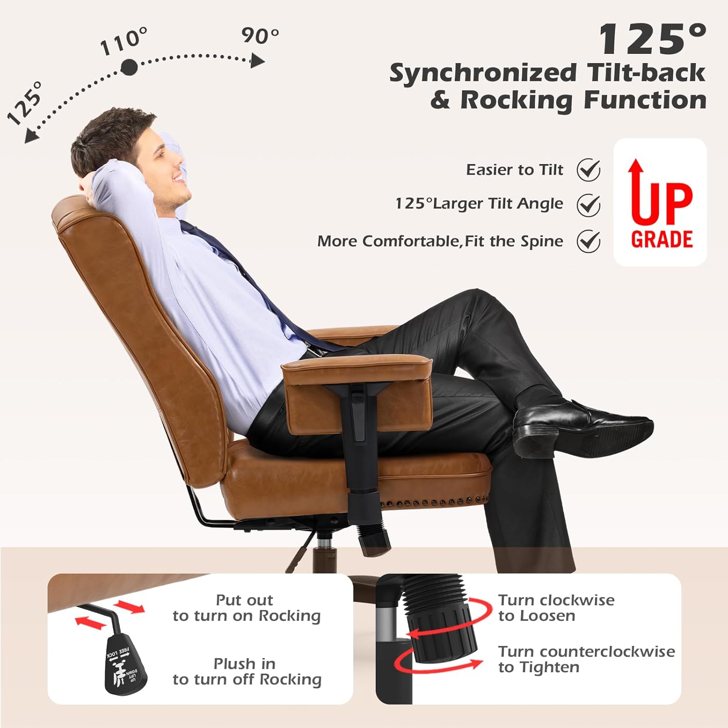 YAMASORO Silla de oficina ejecutiva ergonómica con altura ajustable, sillas de escritorio de oficina en casa, silla de trabajo giratoria de piel