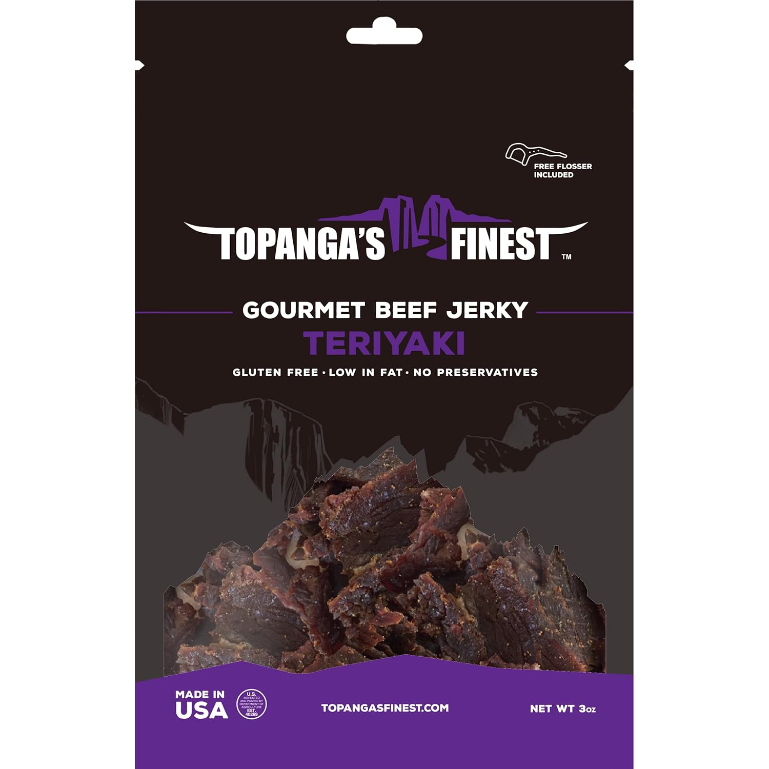 Topanga’s Finest Teriyaki Beef Jerky (3 onzas, 1 paquete)  Alto en proteínas, sin gluten, todo natural, hecho a mano, saludable para llevar,