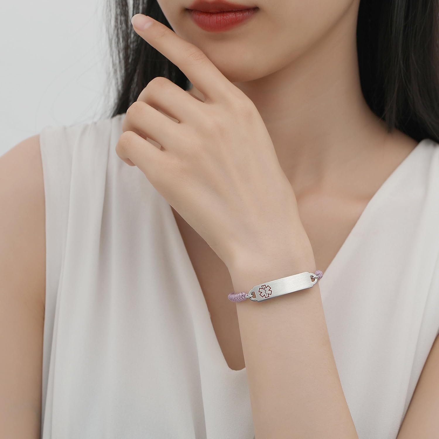 Pulseras de alerta médica para mujer, ajustables, personalizadas, gratis, grabadas, pulseras de identificación médica, 6.5-8 pulgadas