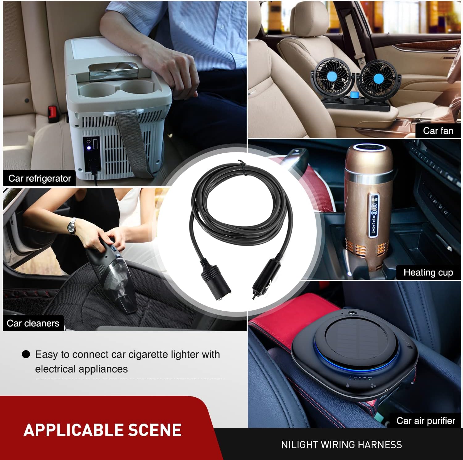 Nilight NI-WA-01C – Cable de extensión para encendedor de cigarrillos, resistente, 14 pies, 12 V24 V, cargador de coche con enchufe para encendedor