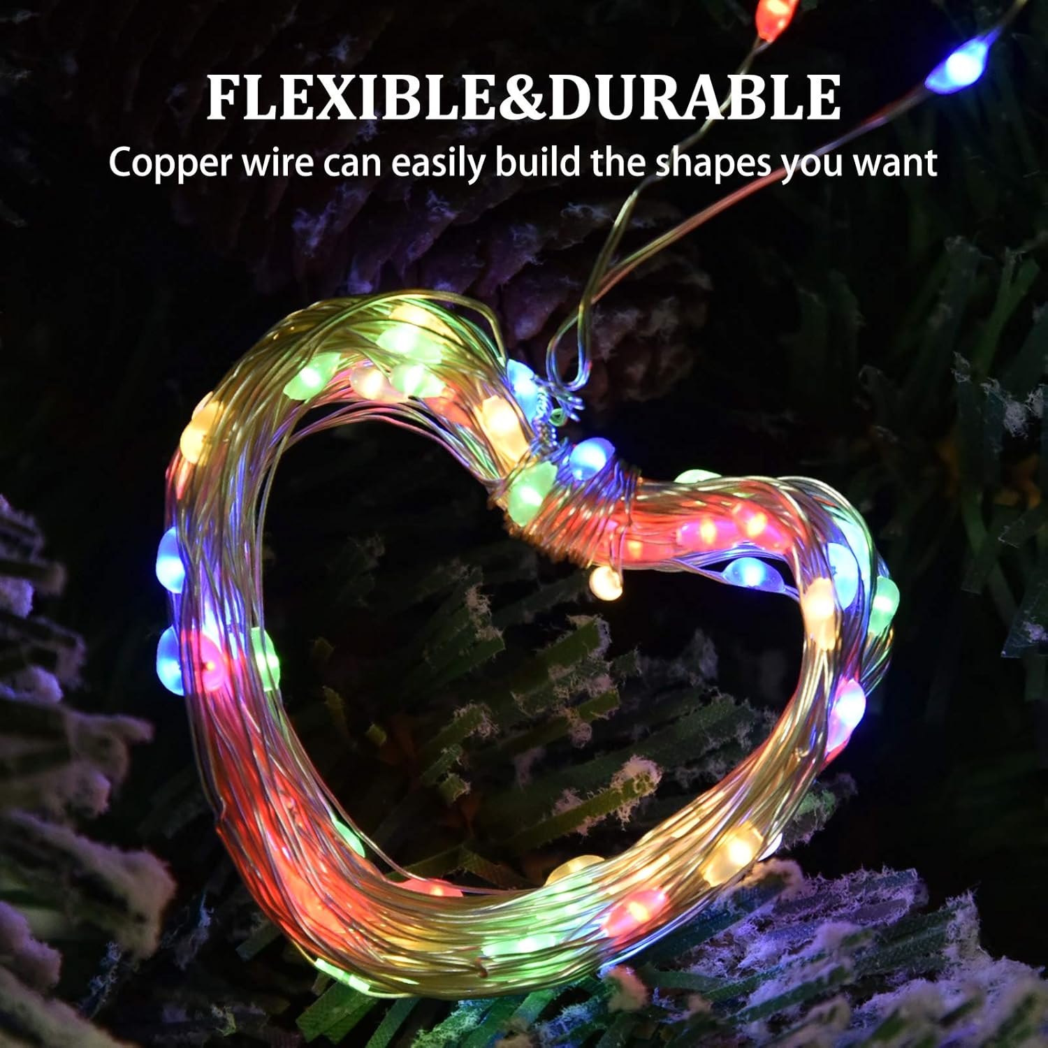 Paquete de 2 tiras de 200 luces LED con energía solar, alambre de cobre impermeable para exteriores, 8 modos, luces de hadas para jardín, patio,