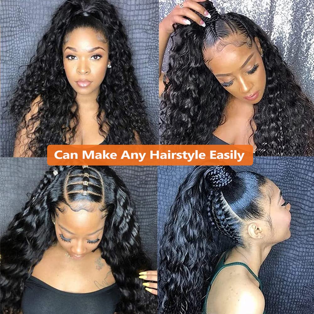 RASHINEE Pelucas de cabello humano con ondas de agua 360 para mujeres, predepiladas con abuelitos, peluca frontal de encaje 360, color natural, 28