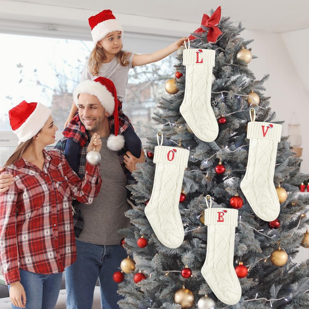 Monograma personalizado de calcetín de Navidad, calcetines de Navidad de punto blanco grande (R)