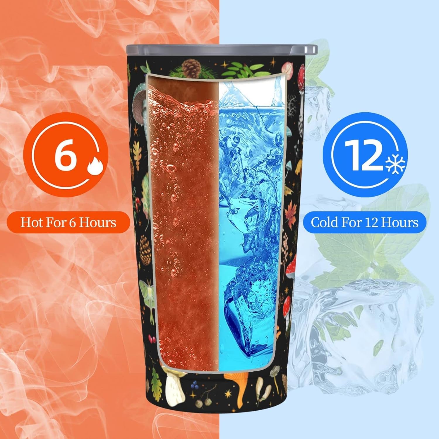 Vaso de regalo de hongos de 20 onzas, vasos de acero inoxidable delgado de doble pared para plantas, taza de café de viaje aislada para mujeres,