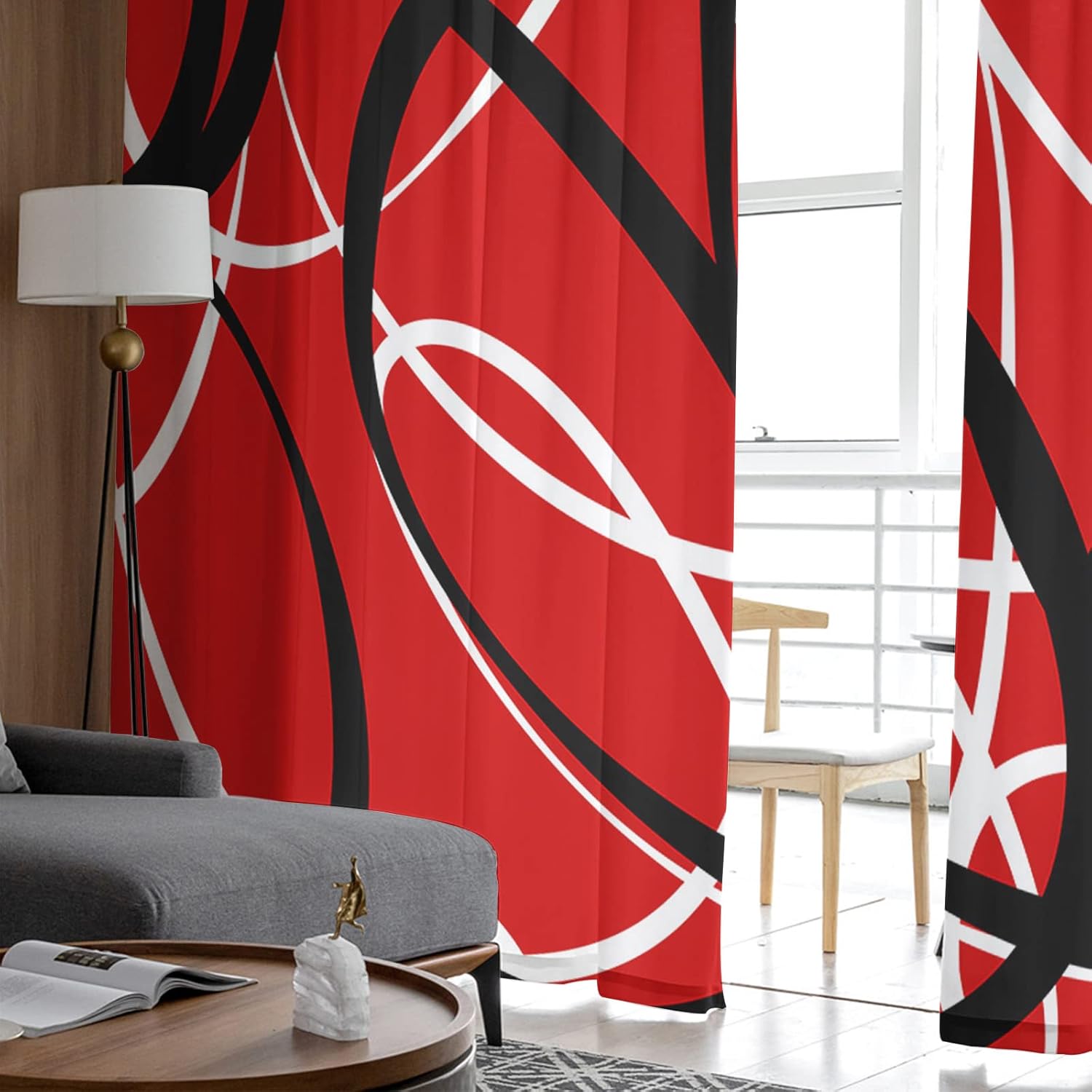 Sheer Curtains 108 Inch Long Red Black White Modern Abstract Art Lines Rod Pocket Voile Semi-Sheer Window Treatment Drapes for Living Room Window