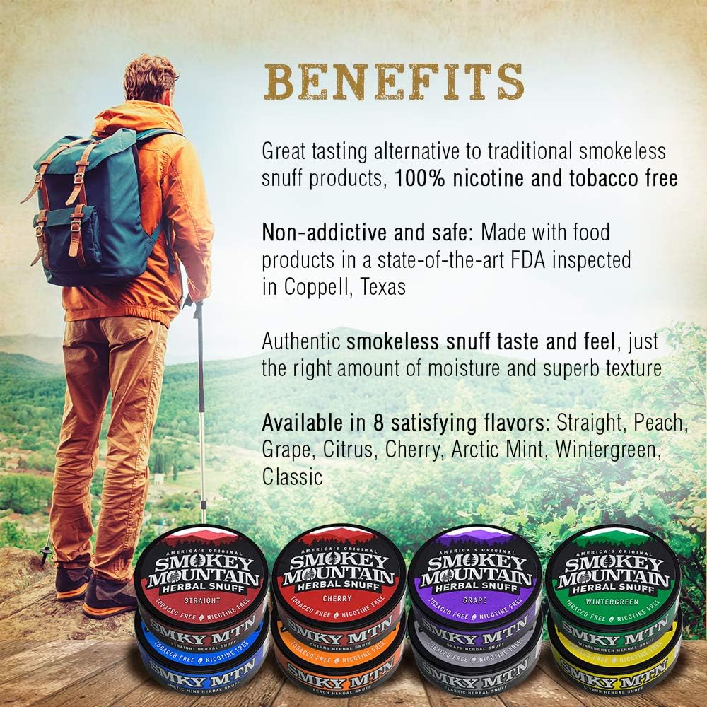 Smokey Mountain Corte largo a base de hierbas – Uva – 1 lata – Tabaco sin tabaco y sin nicotina