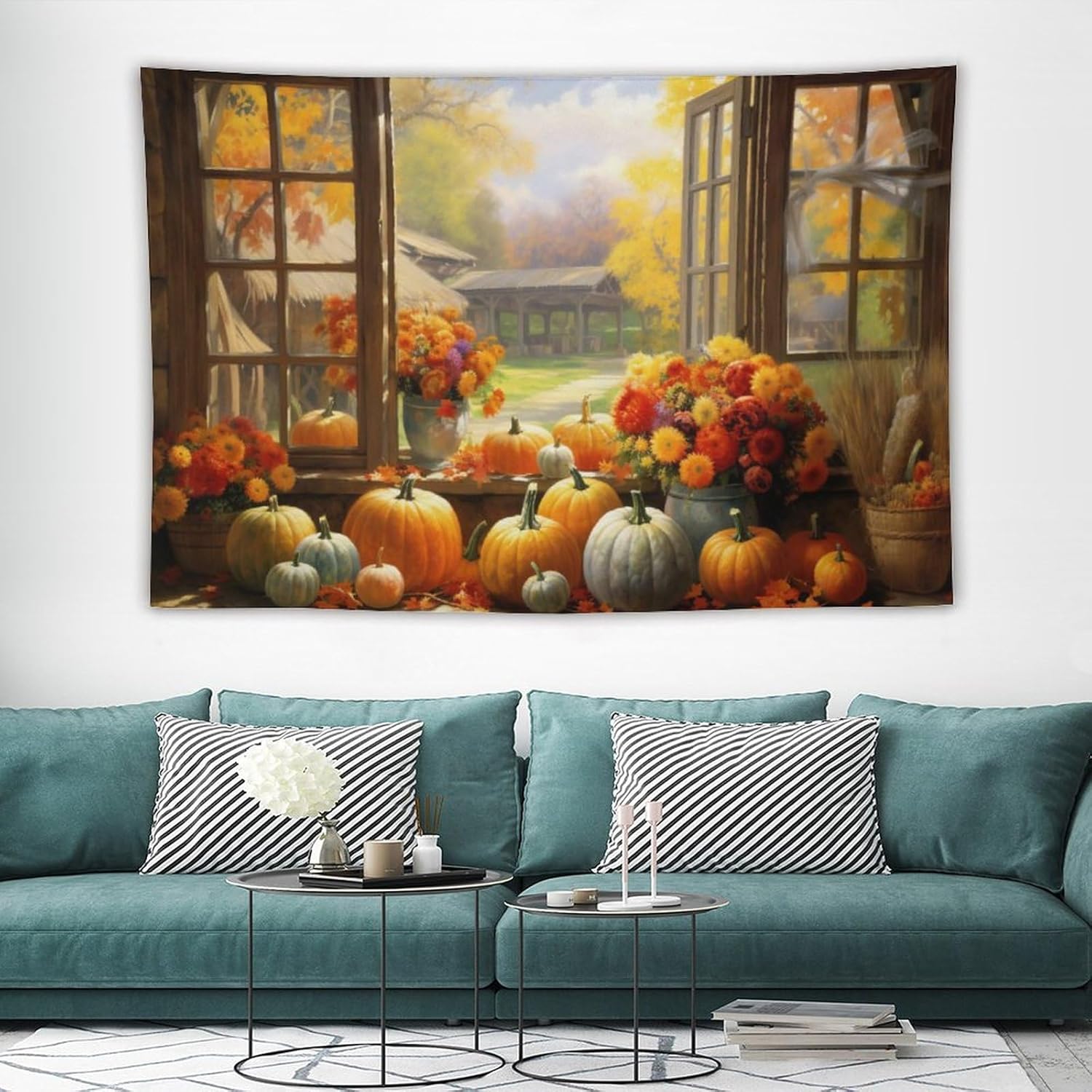 Notedi Tapiz para colgar en la pared, arte de pared para dormitorio, sala de estar, dormitorio, picnic, Acción de Gracias, calabazas, girasol, hojas