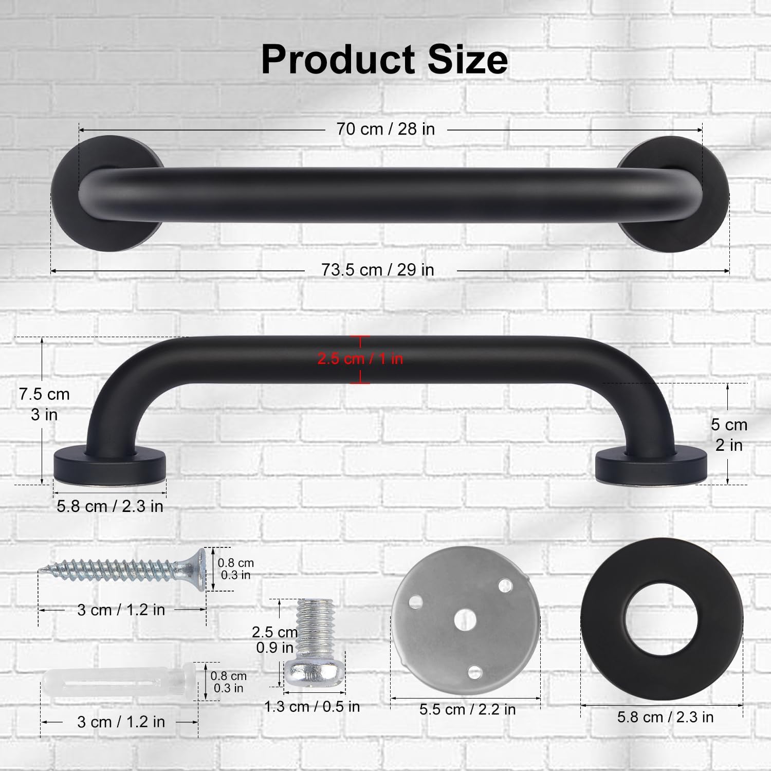 supregear Barras de agarre para baño, barra de seguridad de ducha negra de 28 pulgadas de largo, mango antideslizante de acero inoxidable 201 de