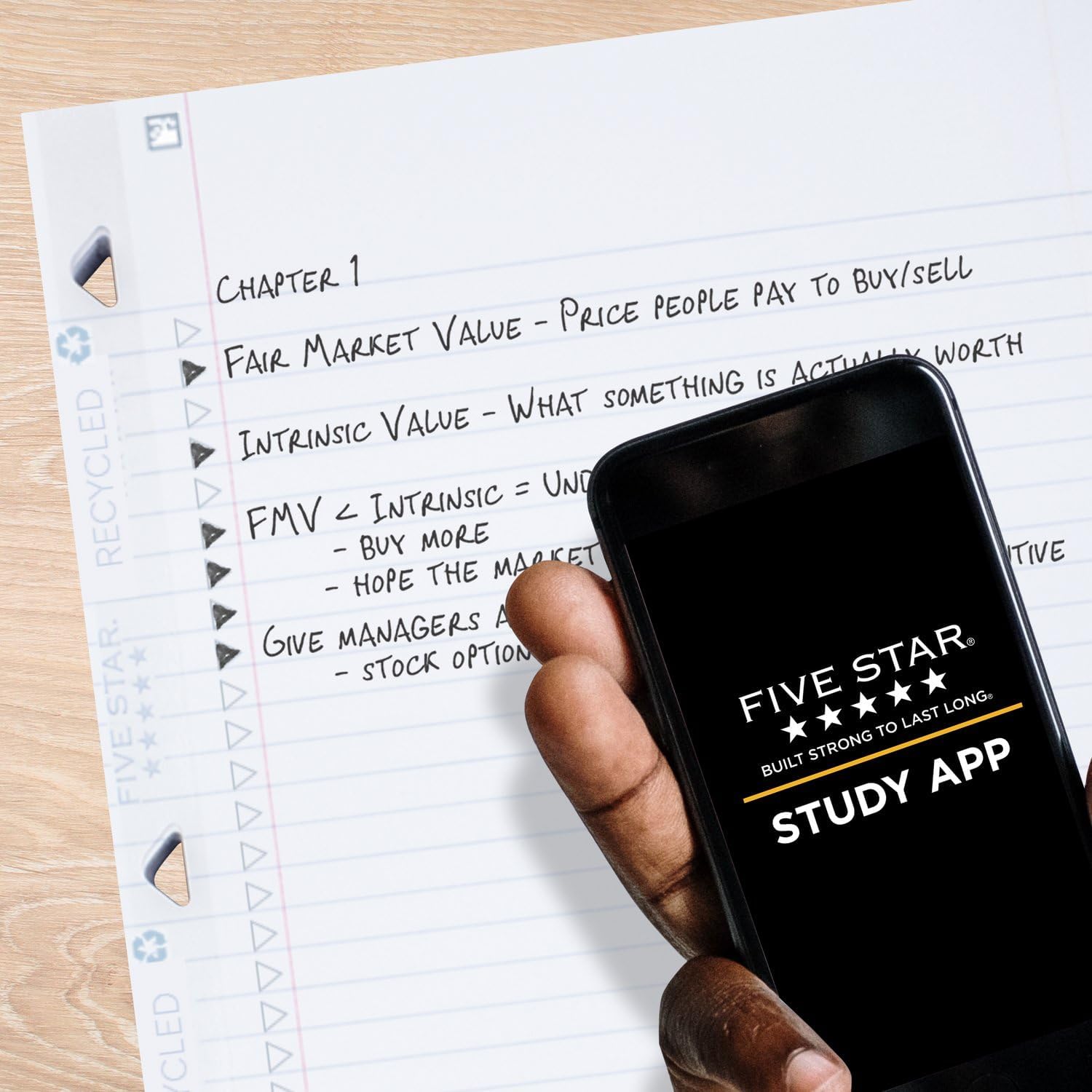 Five Star Loose Leaf Paper Plus Study App, papel para cuaderno, papel de relleno con rayas universitarias, reforzado, reciclado, 8.5 x 11, 80 hojas