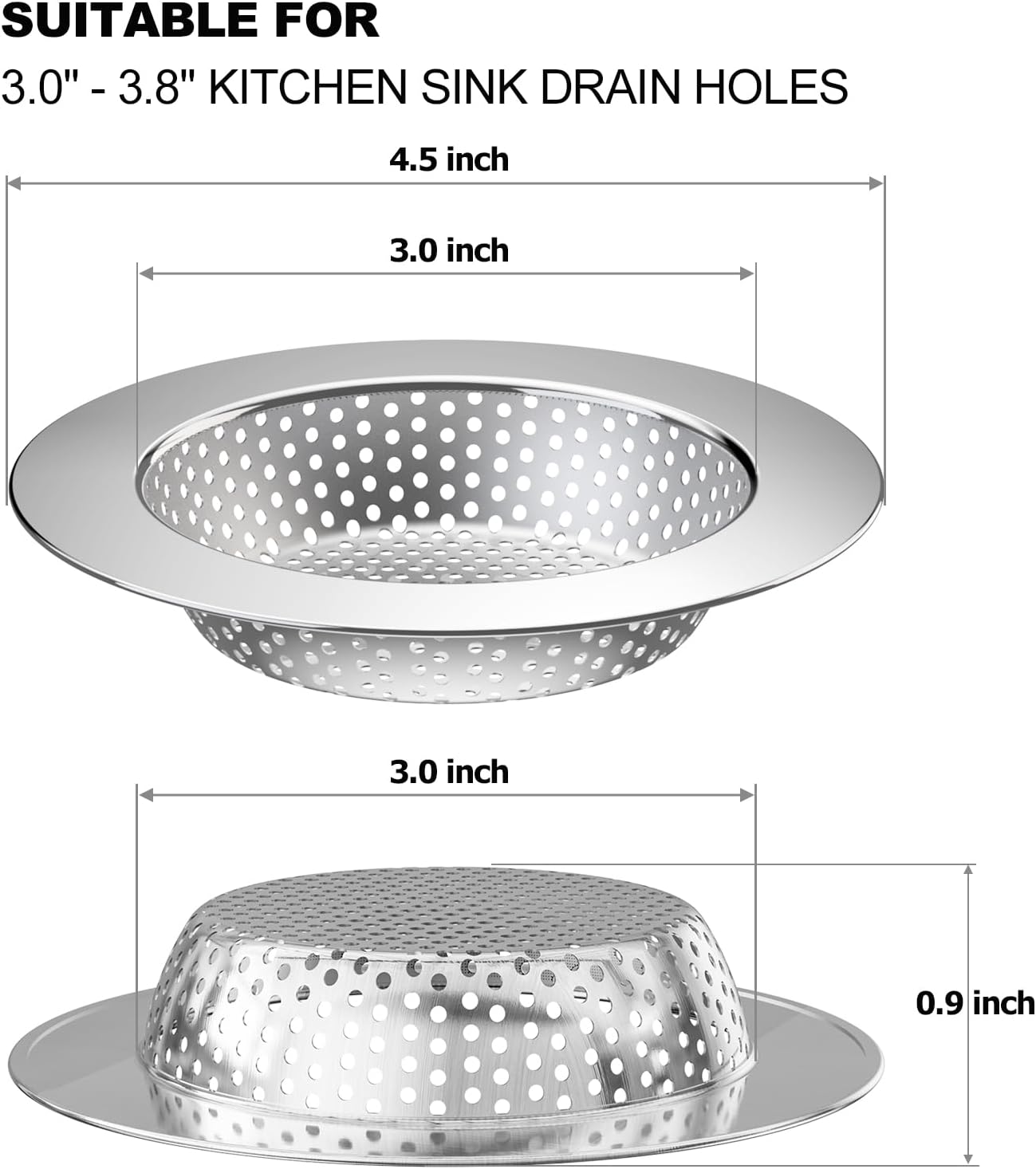 2 coladores de drenaje para fregadero de cocina, colador, cesta, cubierta, filtro, trampapantalla, borde ancho grande de 4.5 pulgadas de diámetro,