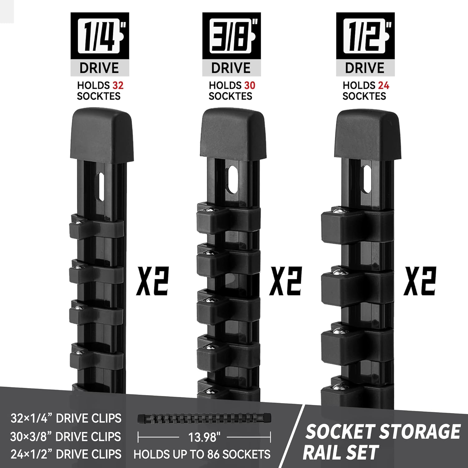 Organizador de enchufes Herramientas ABS  Soporte de enchufe negro, kit de 6 soportes de enchufe de alta calidad de 14 pulgadas x 32 clips, 38