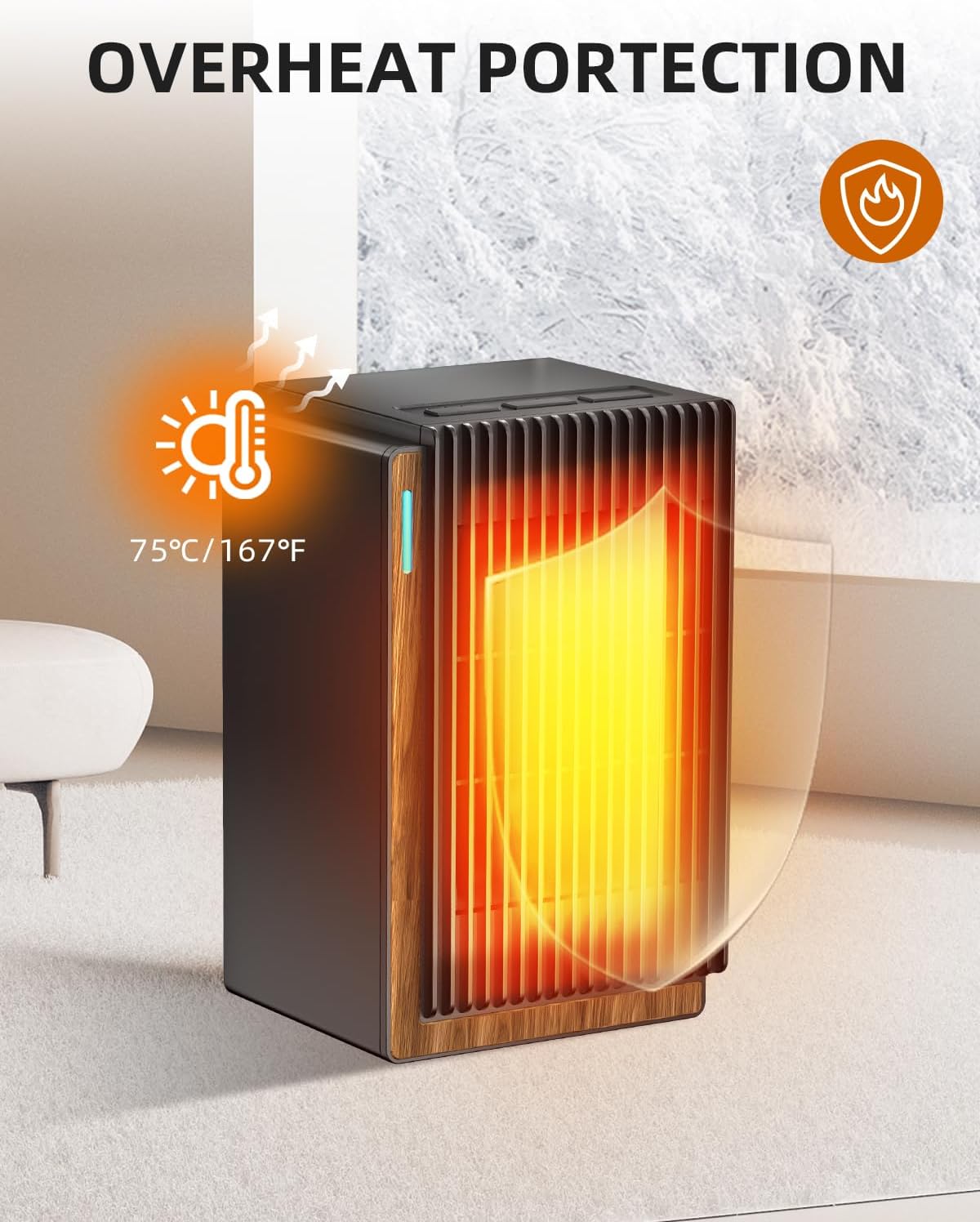 Calentador de espacio, calentador eléctrico portátil, calentador pequeño de cerámica PTC de 1200 W con 2 modos de temperatura, ajustes de