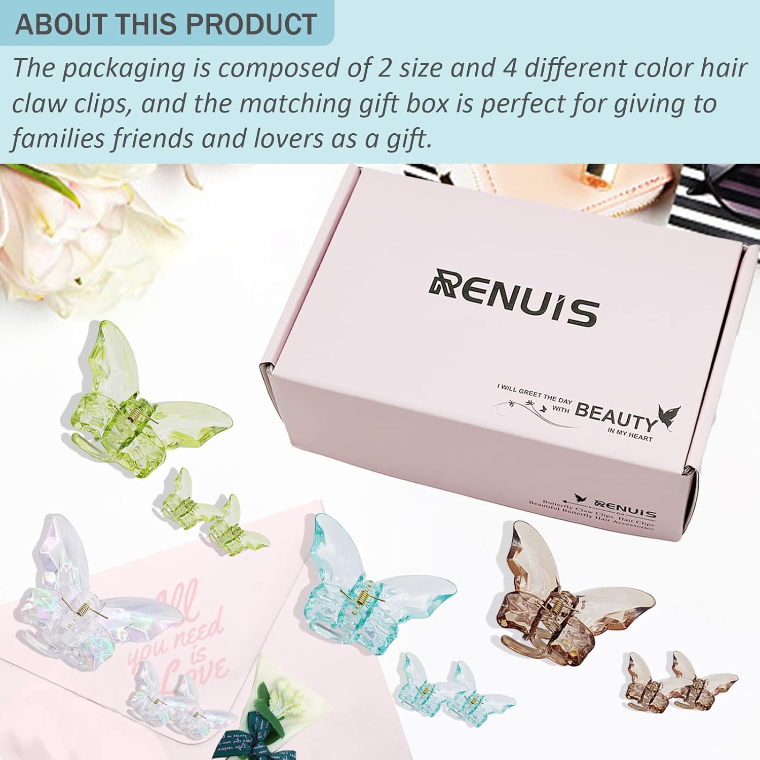 12 pinzas para el cabello de mariposa transparentes, pinzas acrílicas para cabello grueso, delgado y mediano, antideslizantes, pinzas de mariposa