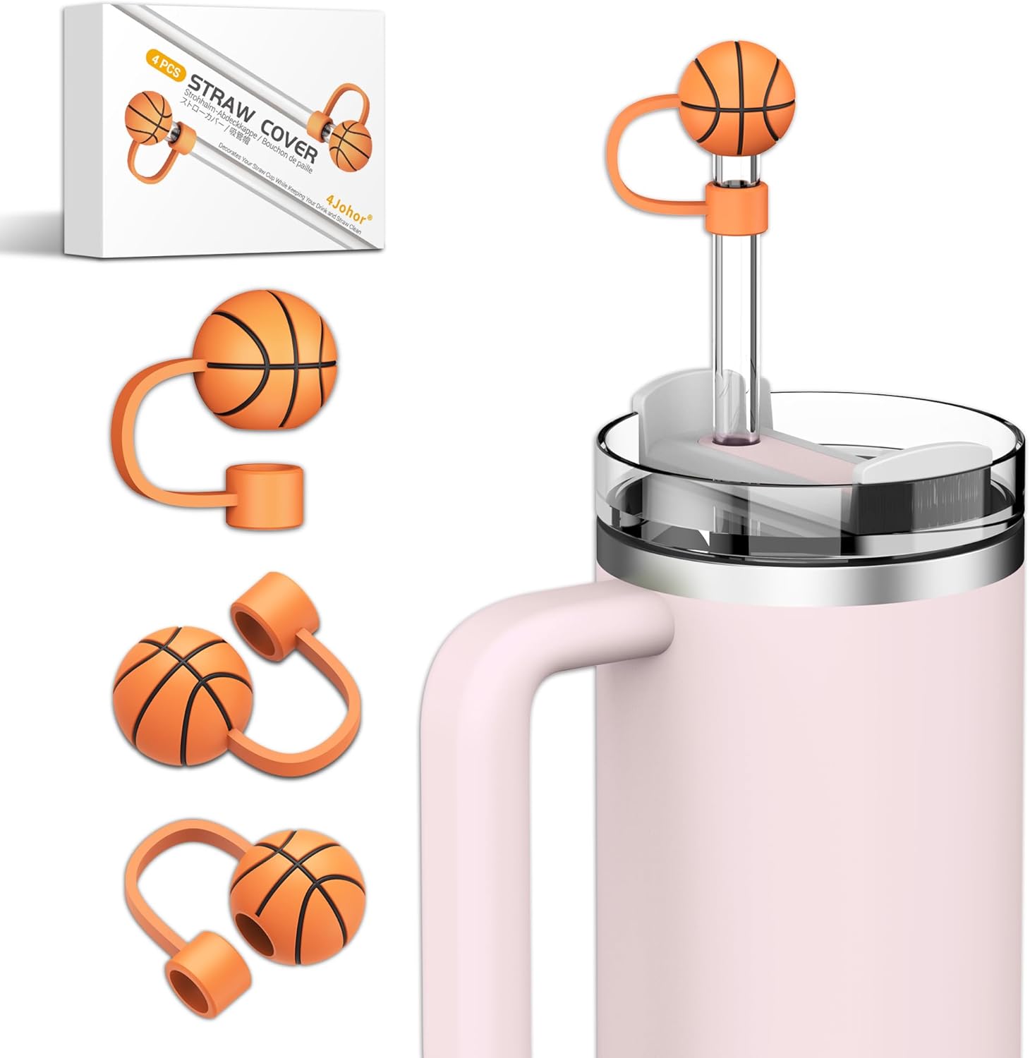4 piezas  Funda de popote para accesorios de copa Stanley, adorno de paja se adapta a popotes reutilizables de 0.4 pulgadas, fundas de silicona sin